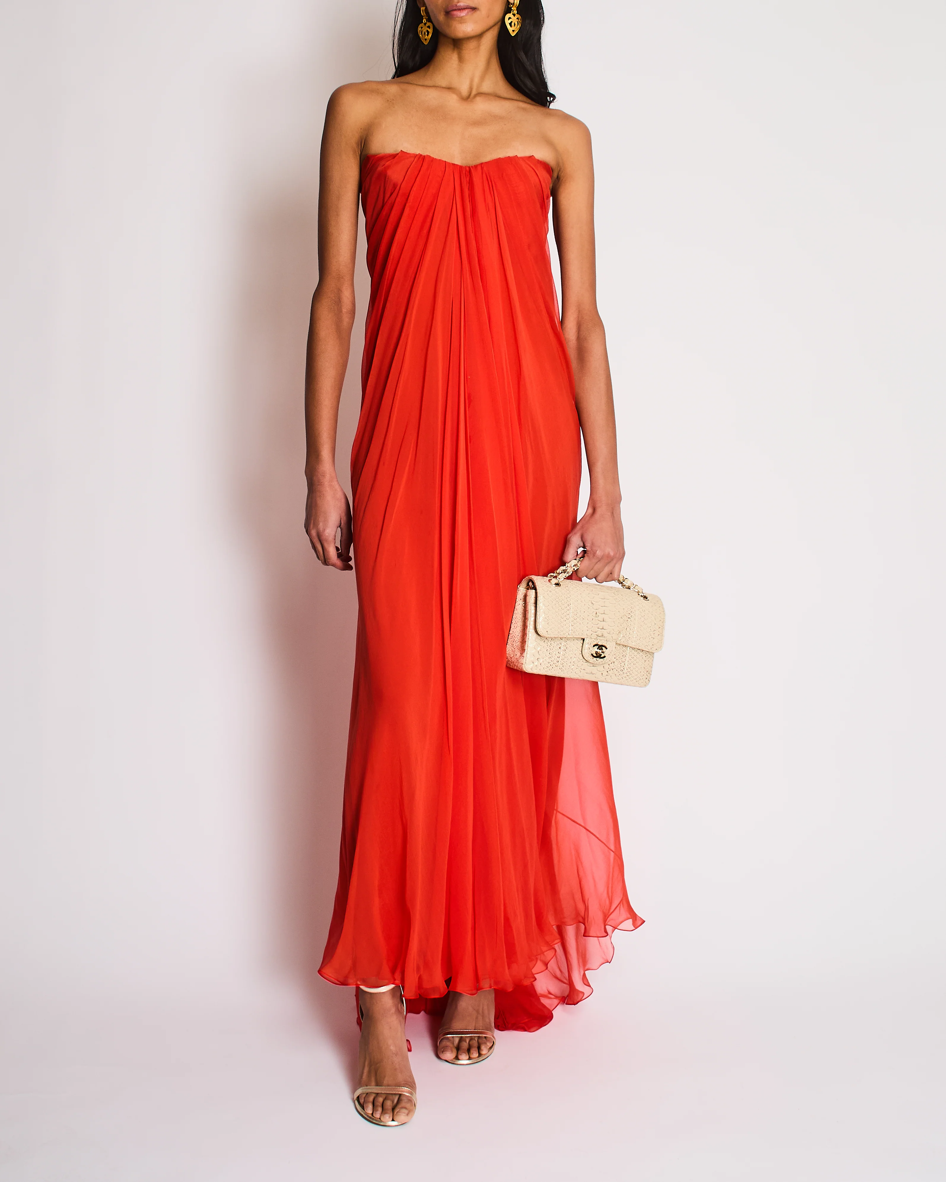 Alexander McQueen SS22 Red Strapless Layered Silk-Crepe Gown Size IT 40 (UK 8)