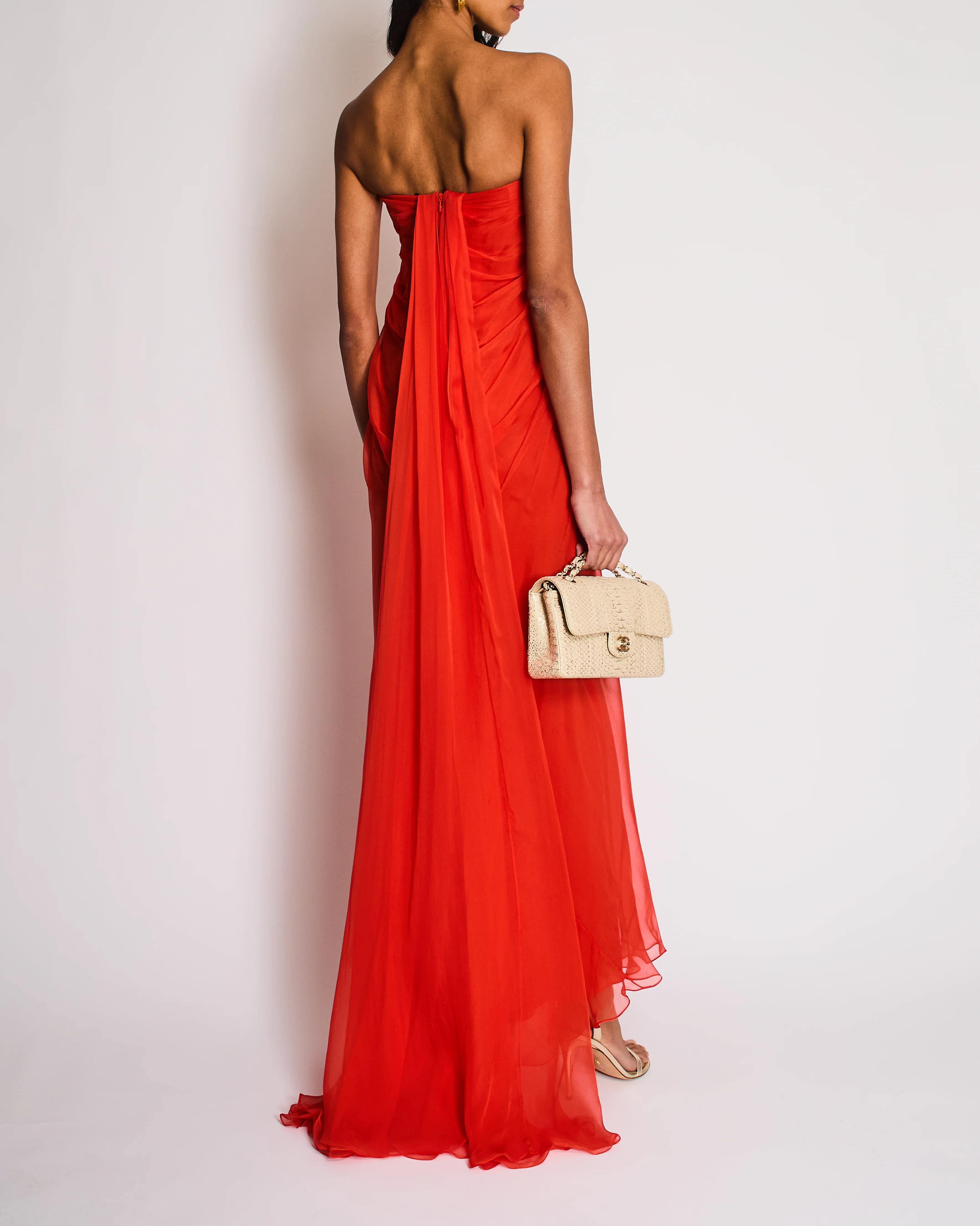 Alexander McQueen SS22 Red Strapless Layered Silk-Crepe Gown Size IT 40 (UK 8) - Image 4