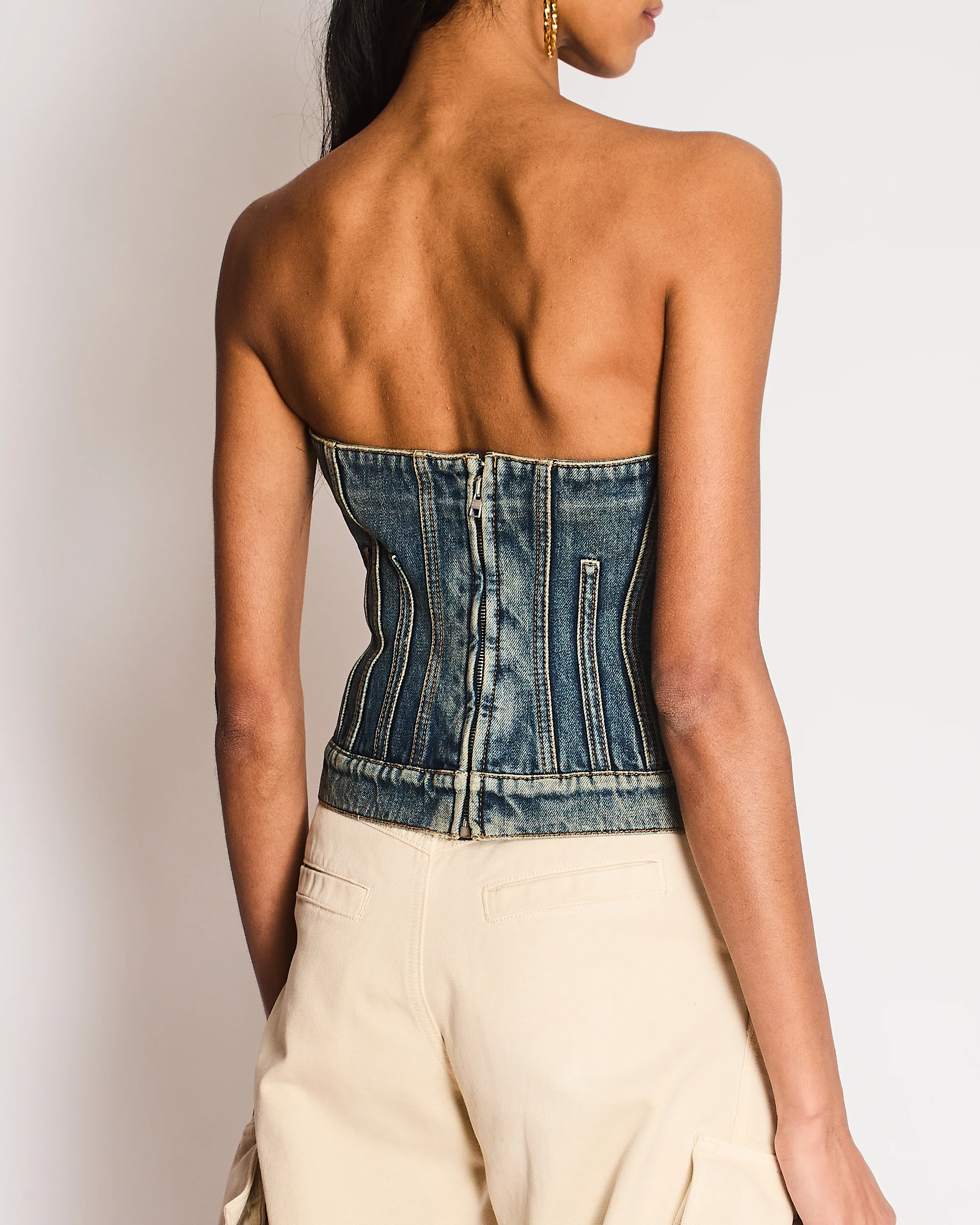Alexander McQueen Strapless Blue Denim Corset Bustier Top Size IT 42 (UK 10) - Image 2
