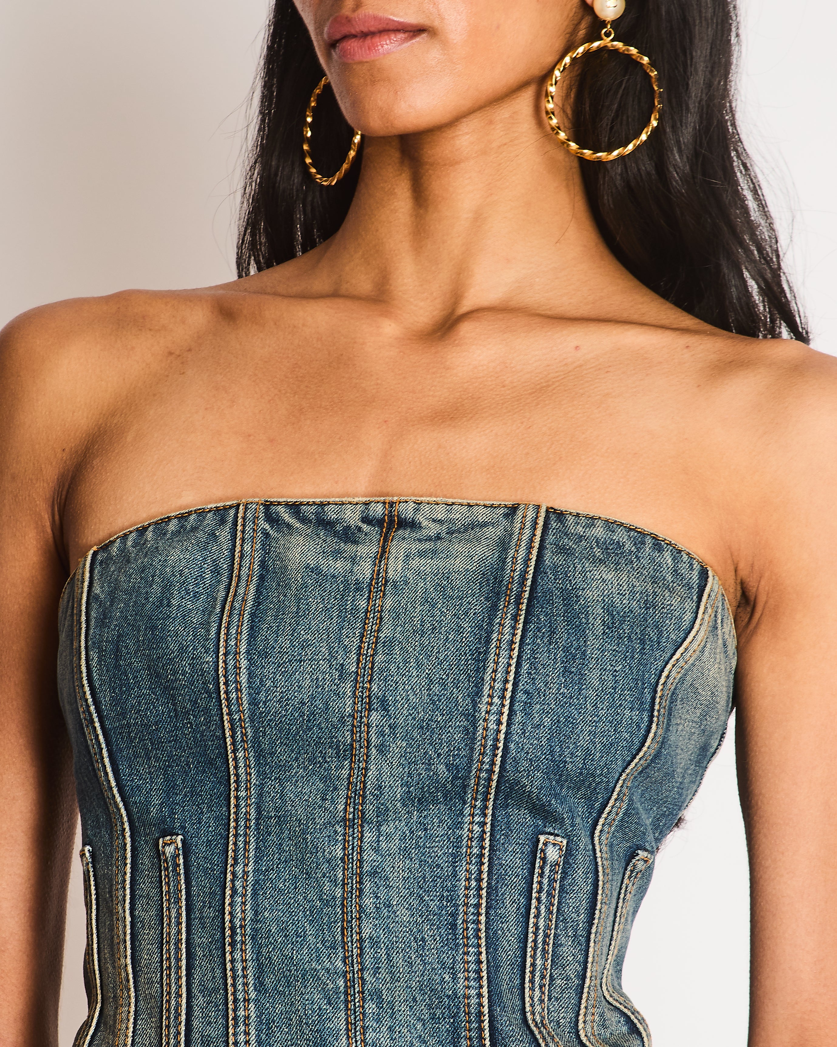 Alexander McQueen Strapless Blue Denim Corset Bustier Top Size IT 42 (UK 10) - Image 3