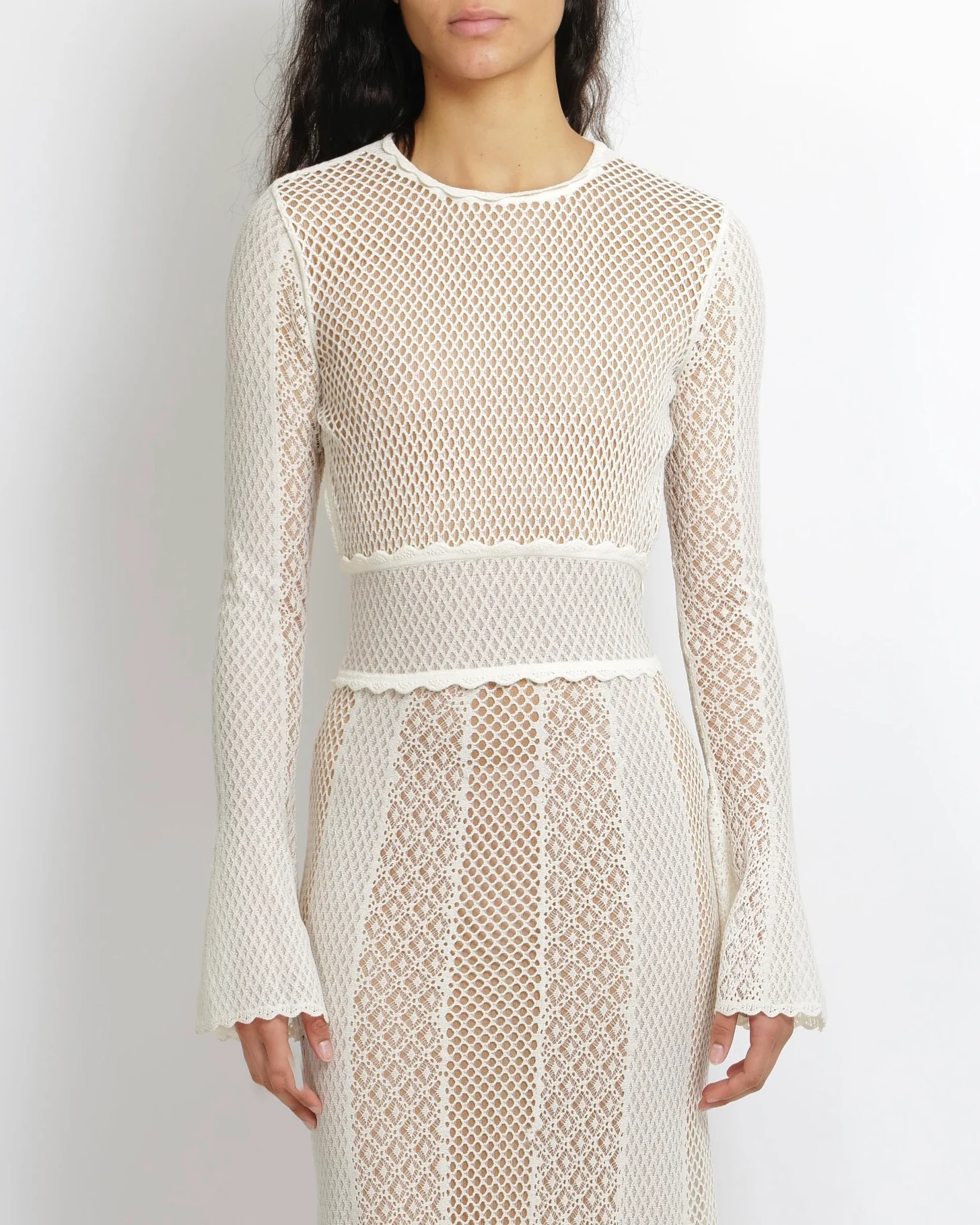 Alexander McQueen White and Beige Crochet Maxi Dress with Open Back and Scalloped Collar Size M (UK 10) RRP £2,690 - Image 4