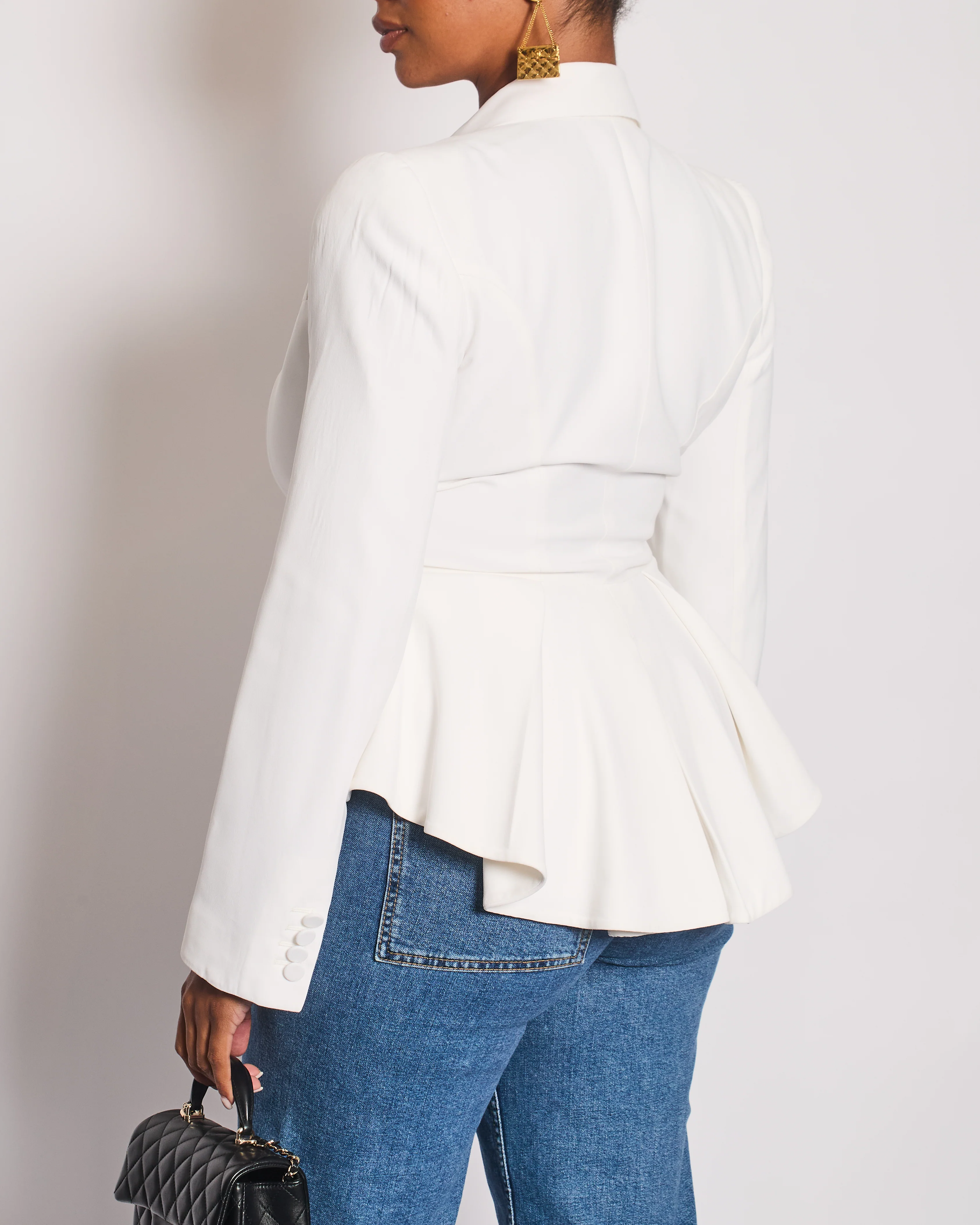 Alexander McQueen White Tailored Blazer with Peplum Hem Size IT 44 (UK 12) - Image 2
