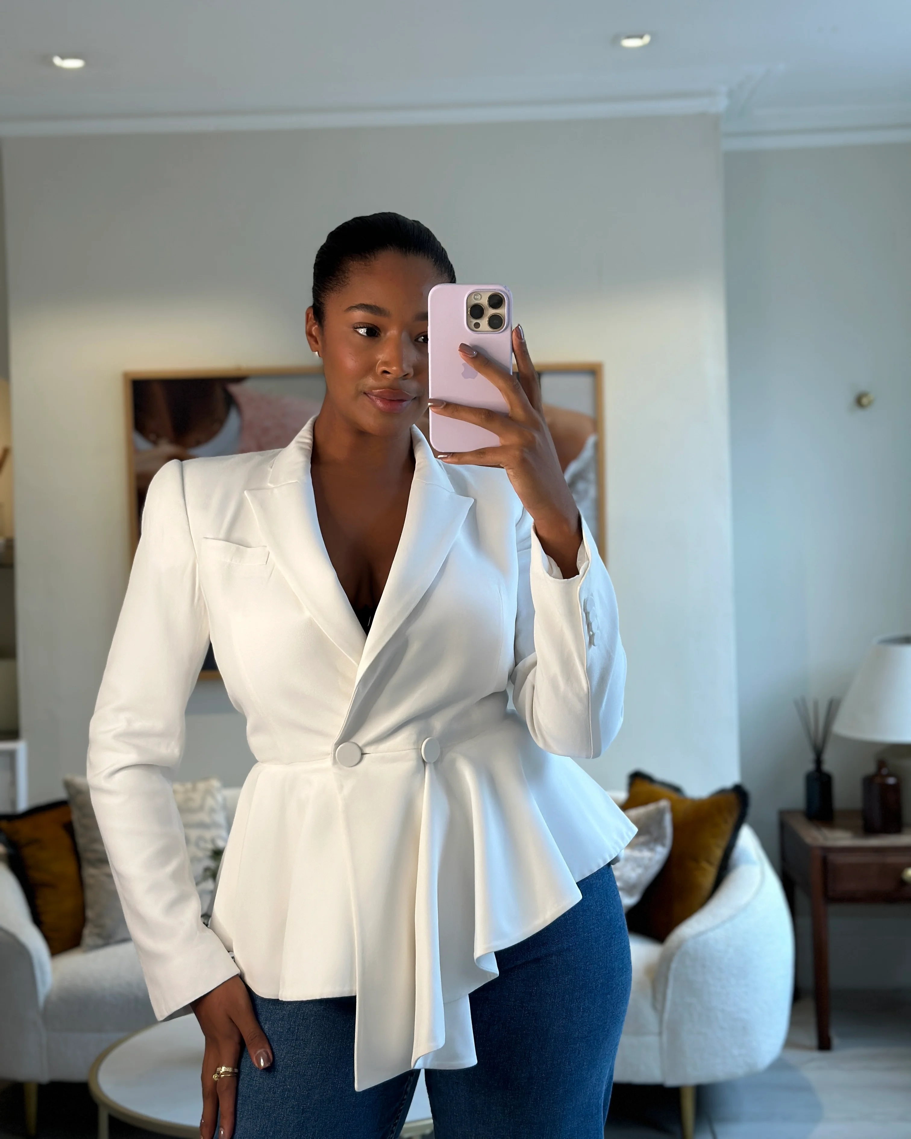 Alexander McQueen White Tailored Blazer with Peplum Hem Size IT 44 (UK 12) - Image 7