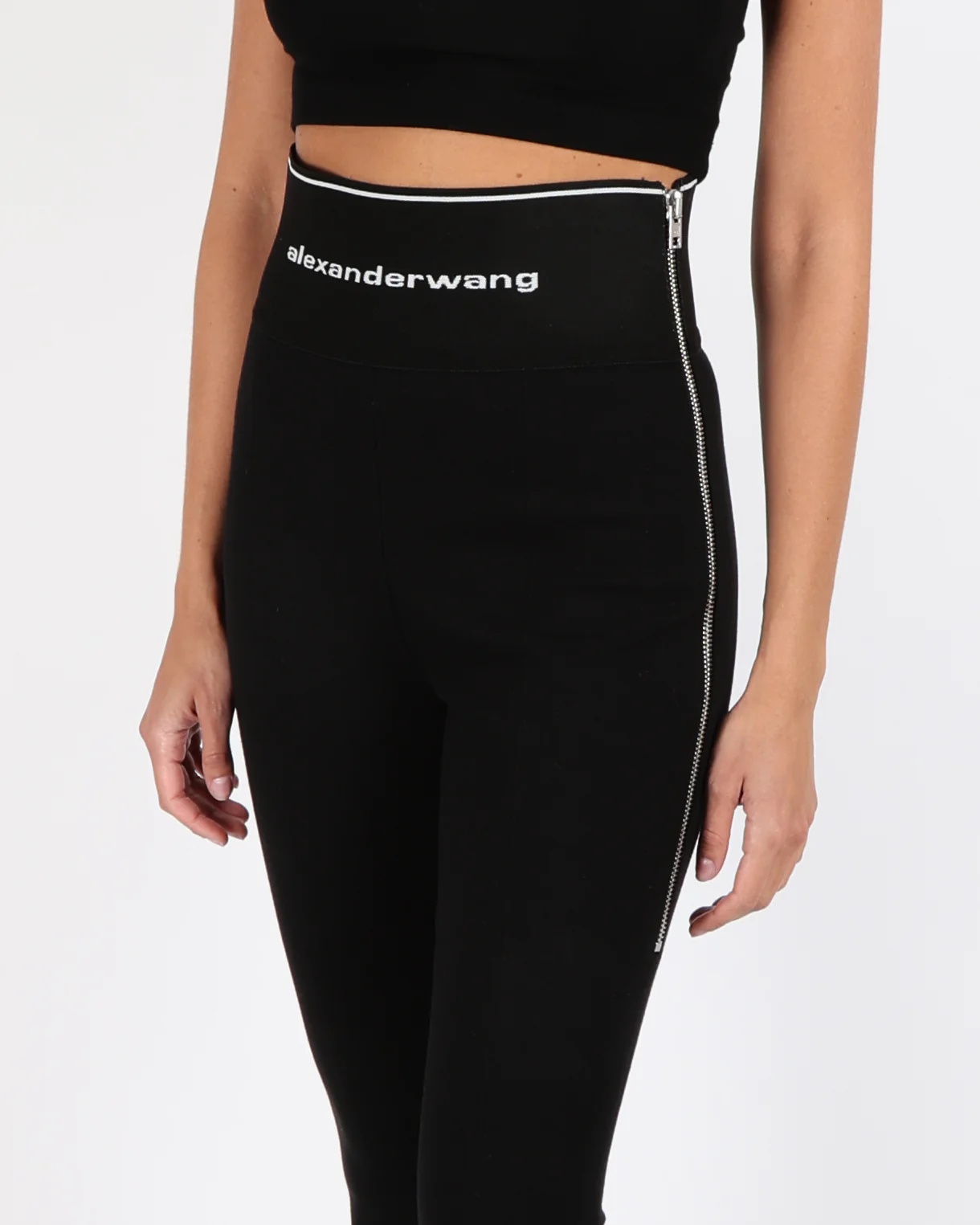 Alexander Wang Black High Waisted Trousers with Logo Waistband and Silver Side Zippers Size US 4 (UK 8) RRP £500 - Image 3