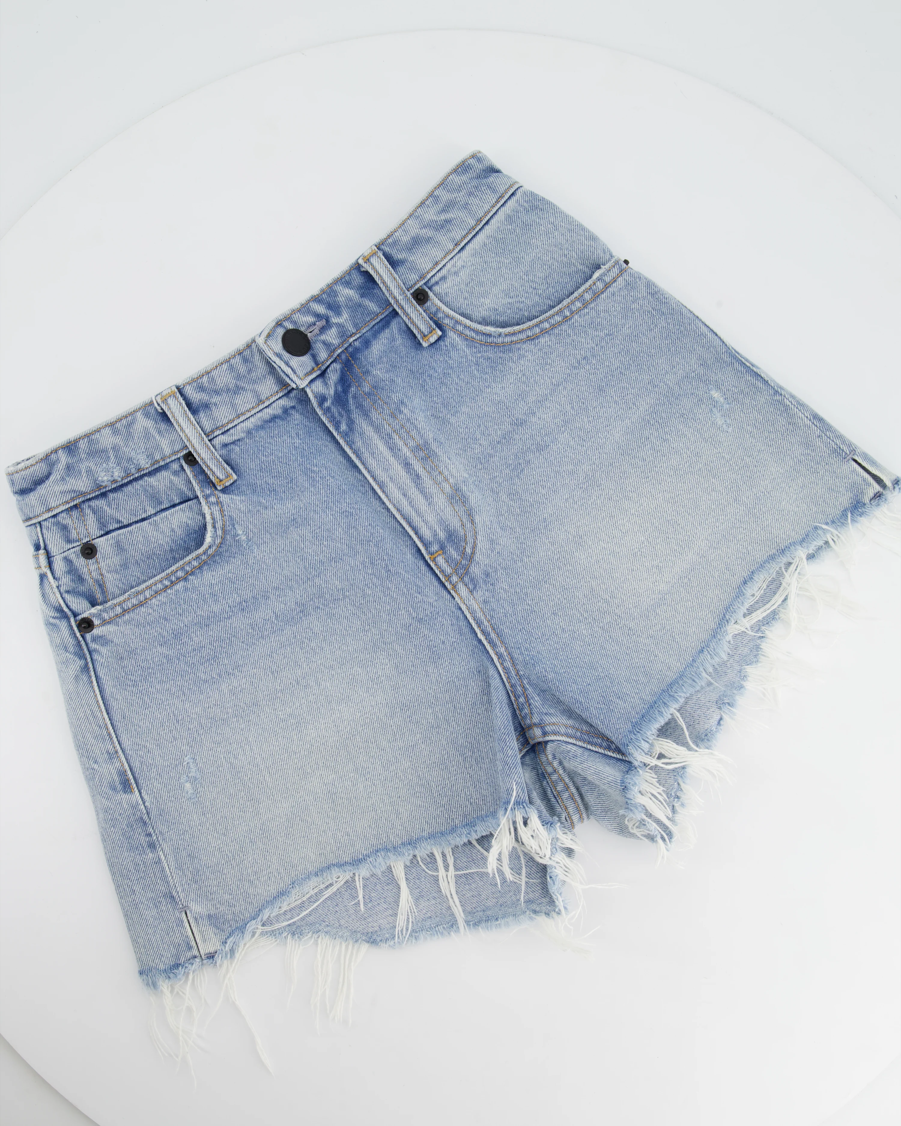 Alexander Wang Light Washed Blue Denim Shorts with Distressed Hem Details Size 25 (UK 6) - Image 4