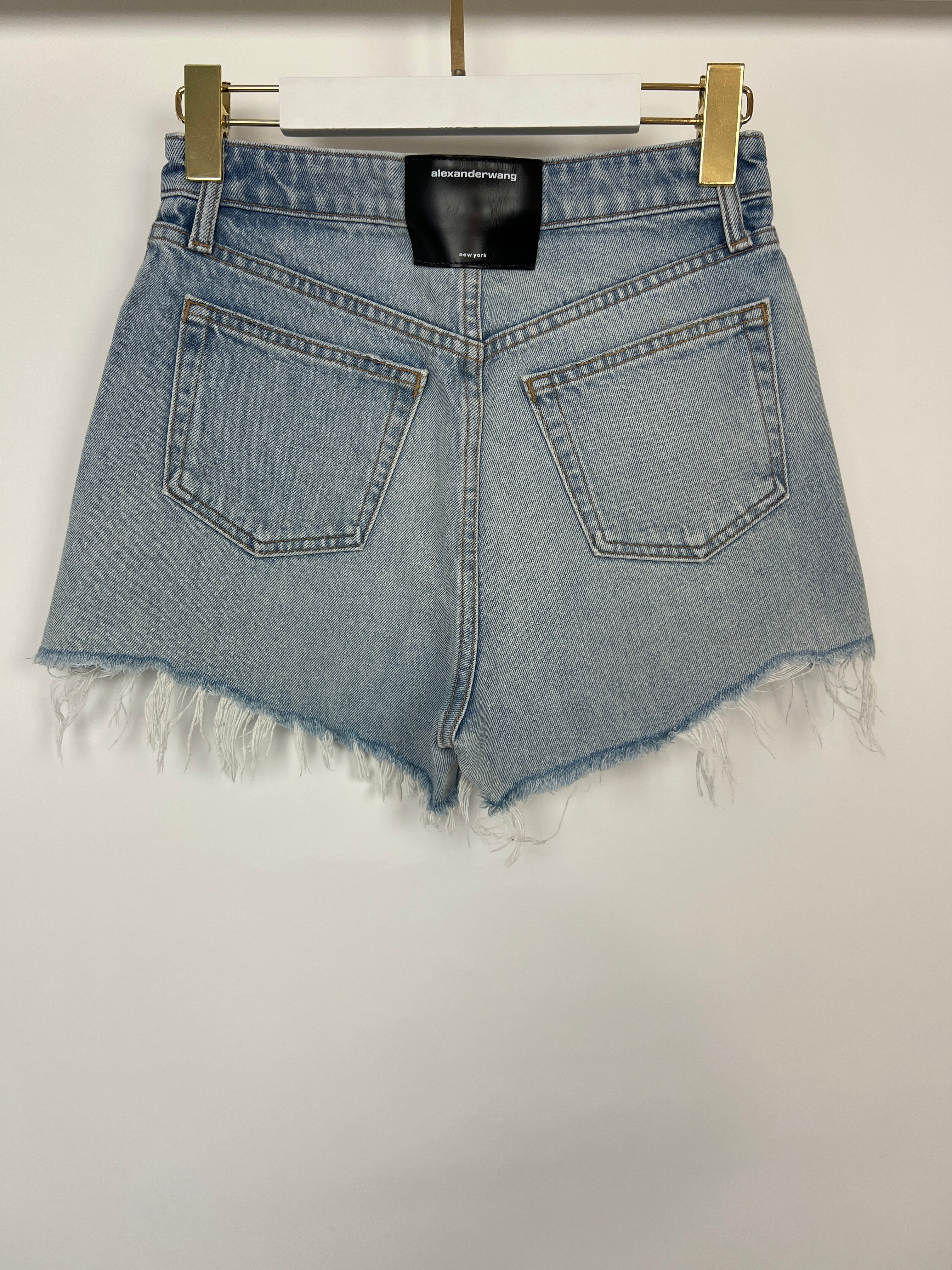 Alexander Wang Light Washed Blue Denim Shorts with Distressed Hem Details Size 25 (UK 6) - Image 9