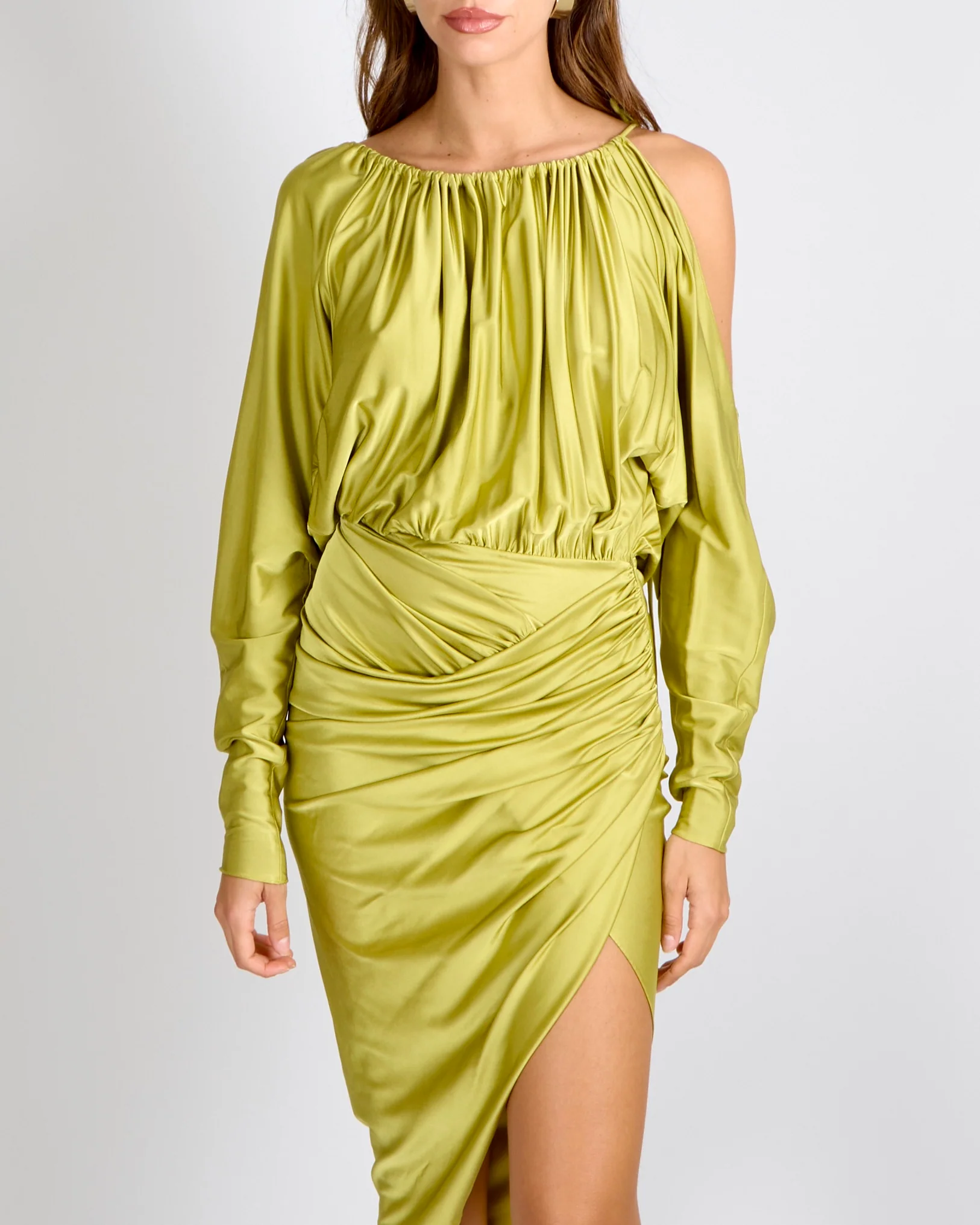 Alexandre Vauthier Lime Asymmetric One Shoulder Midi Dress with Crystal Bead Details Size FR 36 (UK 8) RRP £1,780 - Image 2