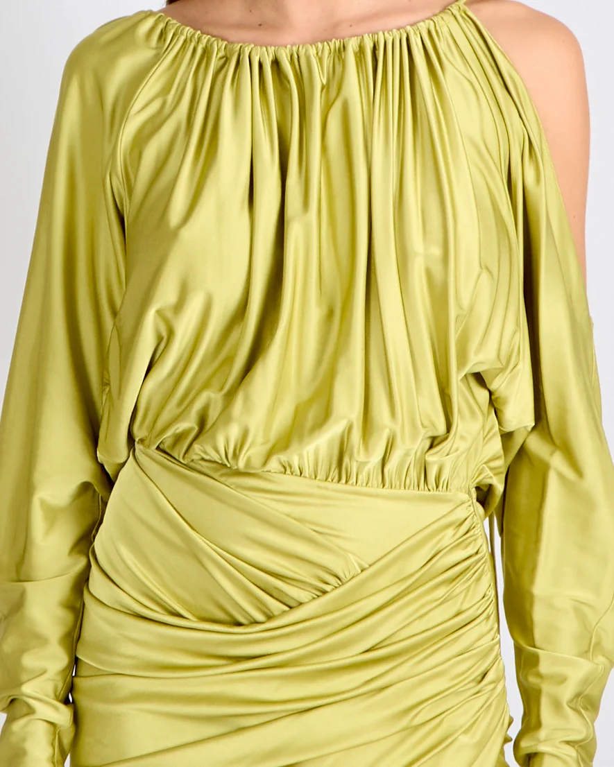 Alexandre Vauthier Lime Asymmetric One Shoulder Midi Dress with Crystal Bead Details Size FR 36 (UK 8) RRP £1,780 - Image 3