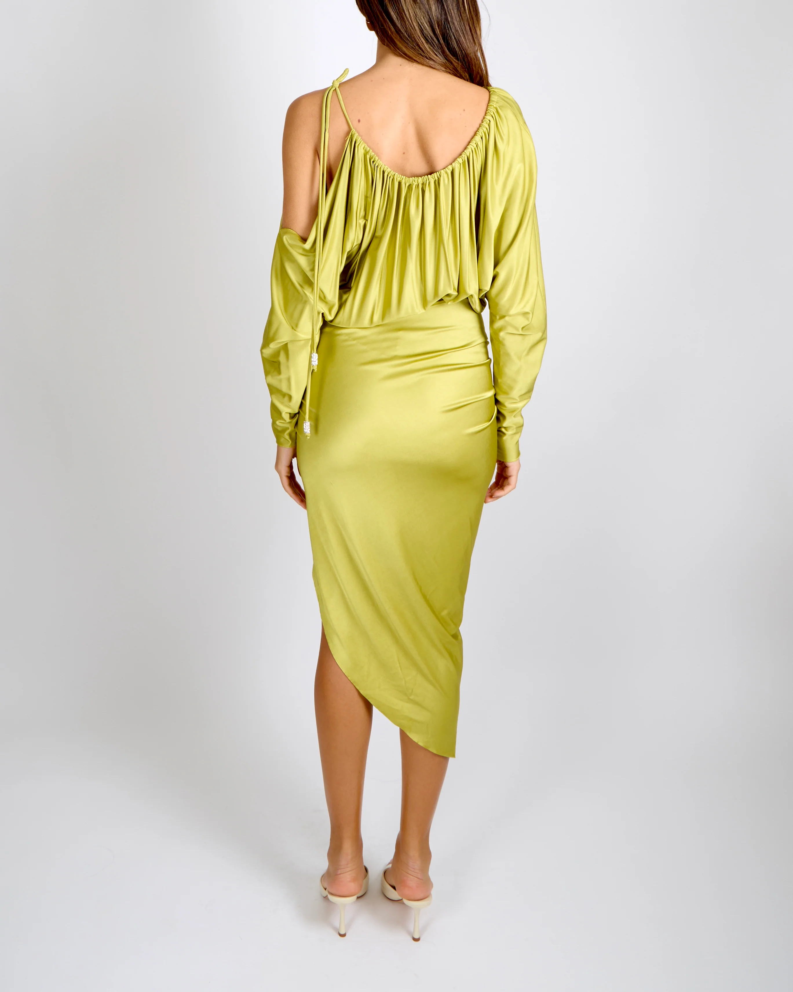 Alexandre Vauthier Lime Asymmetric One Shoulder Midi Dress with Crystal Bead Details Size FR 36 (UK 8) RRP £1,780 - Image 4