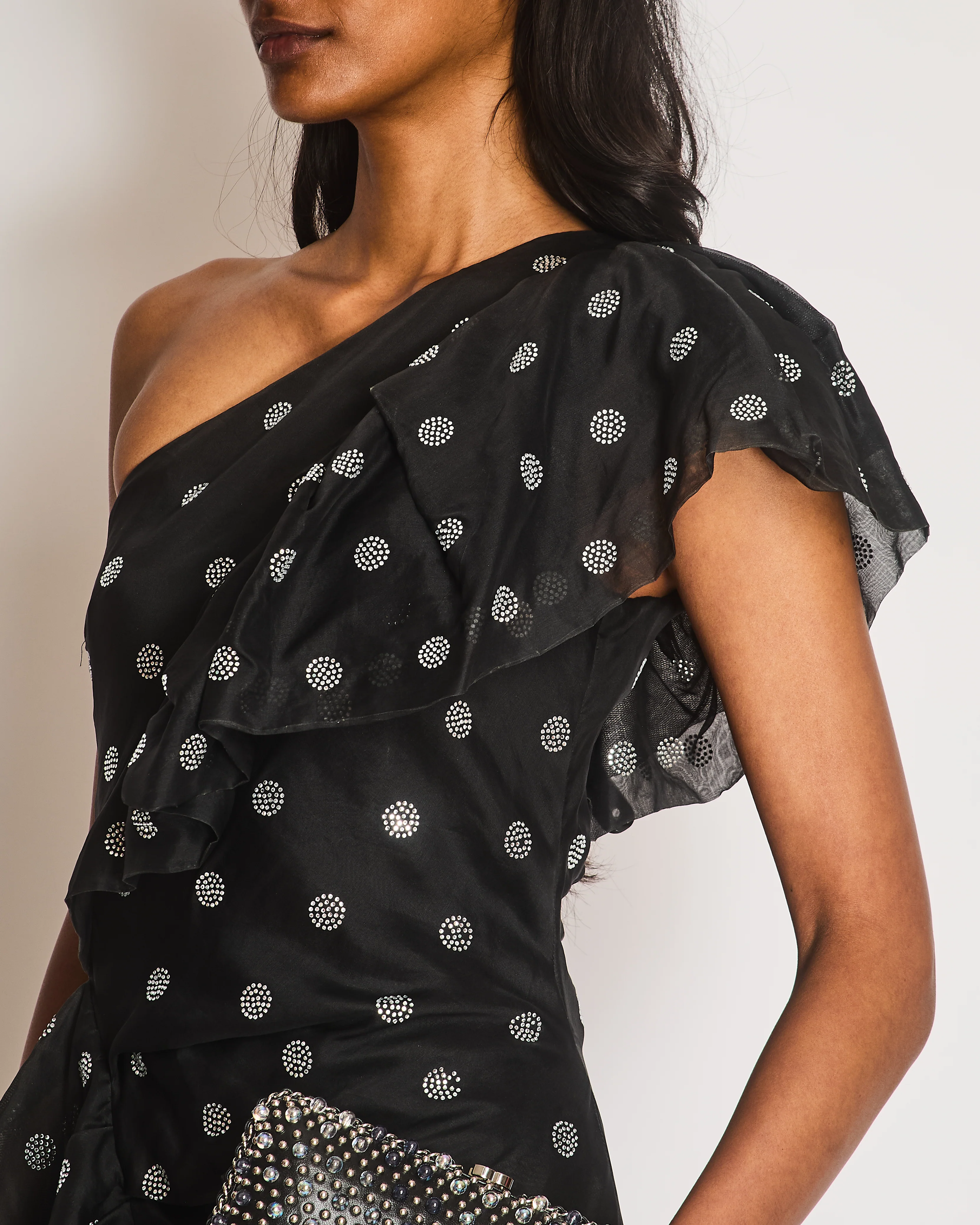 Alexandre Vauthier Polka Dot Black One-Shoulder Mini Dress with Embellishment Details Size IT 38 (UK 6) - Image 4