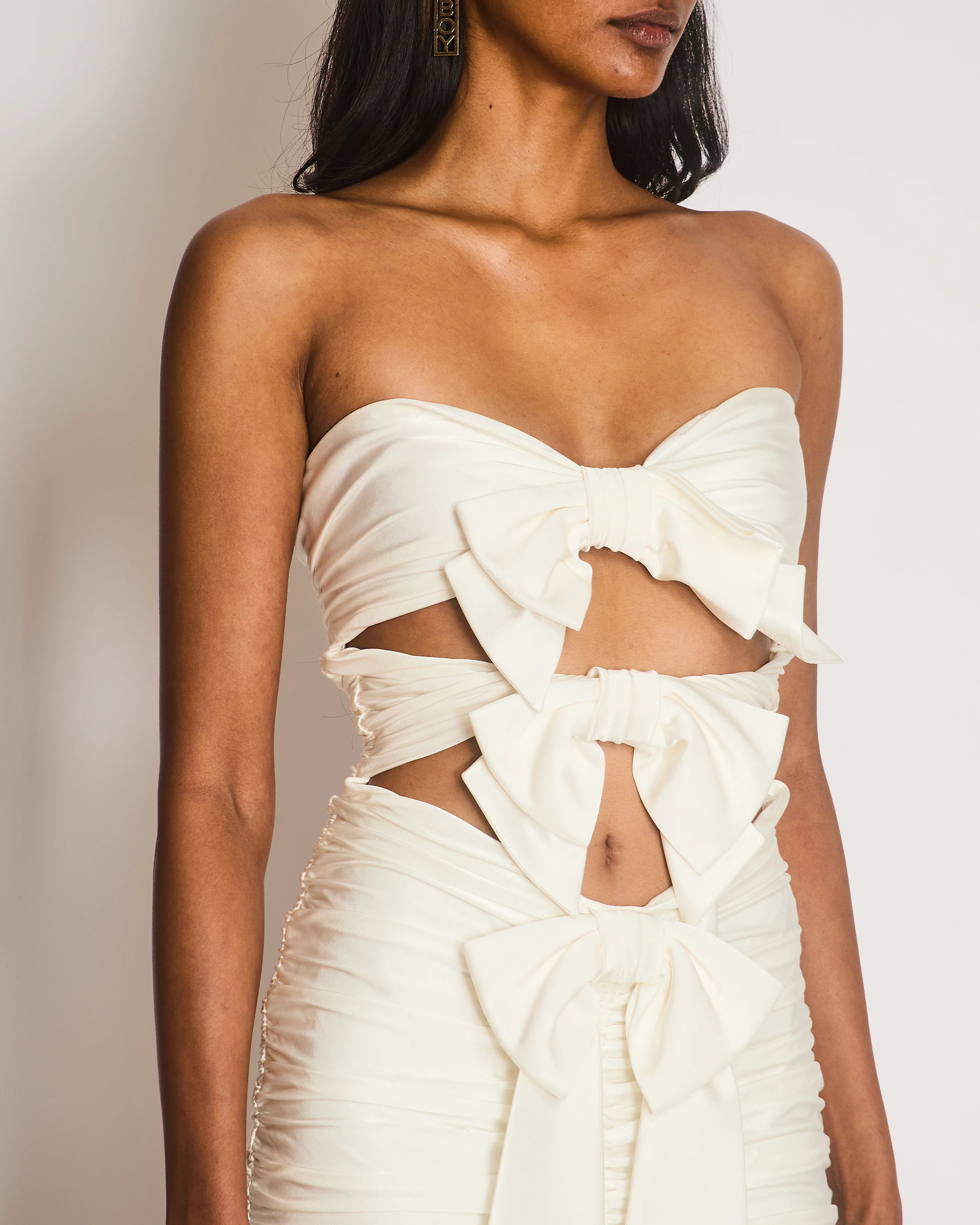 Alexandre Vauthier White Ruched Mini Dress with Front Cut-Outs and Bows Size FR 36 (UK 8) - Image 3