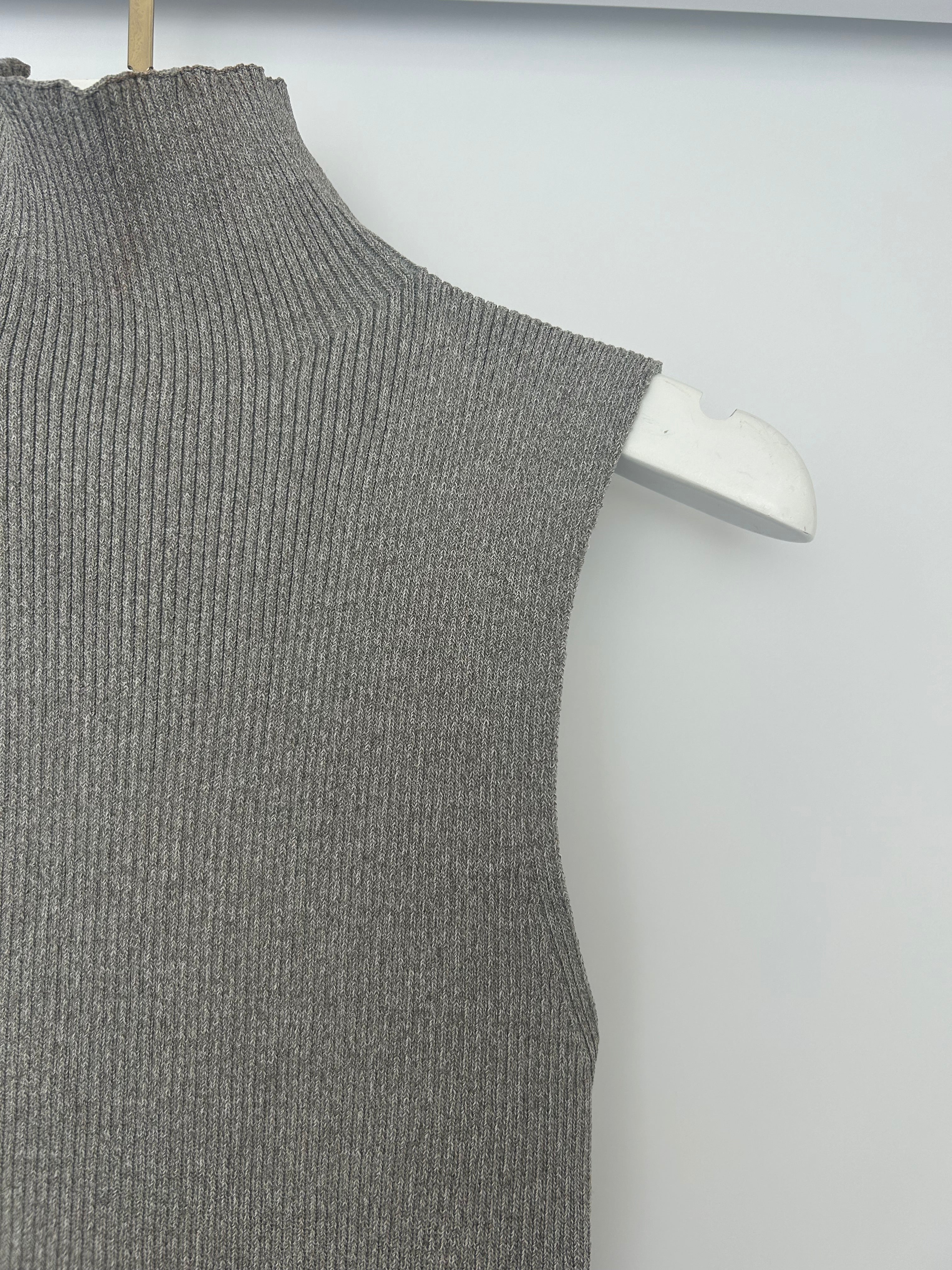 All The Ways Grey Ribbed Sleeveless High-Neck Top with Side Split Detail Size S (UK 6/8) - Image 10