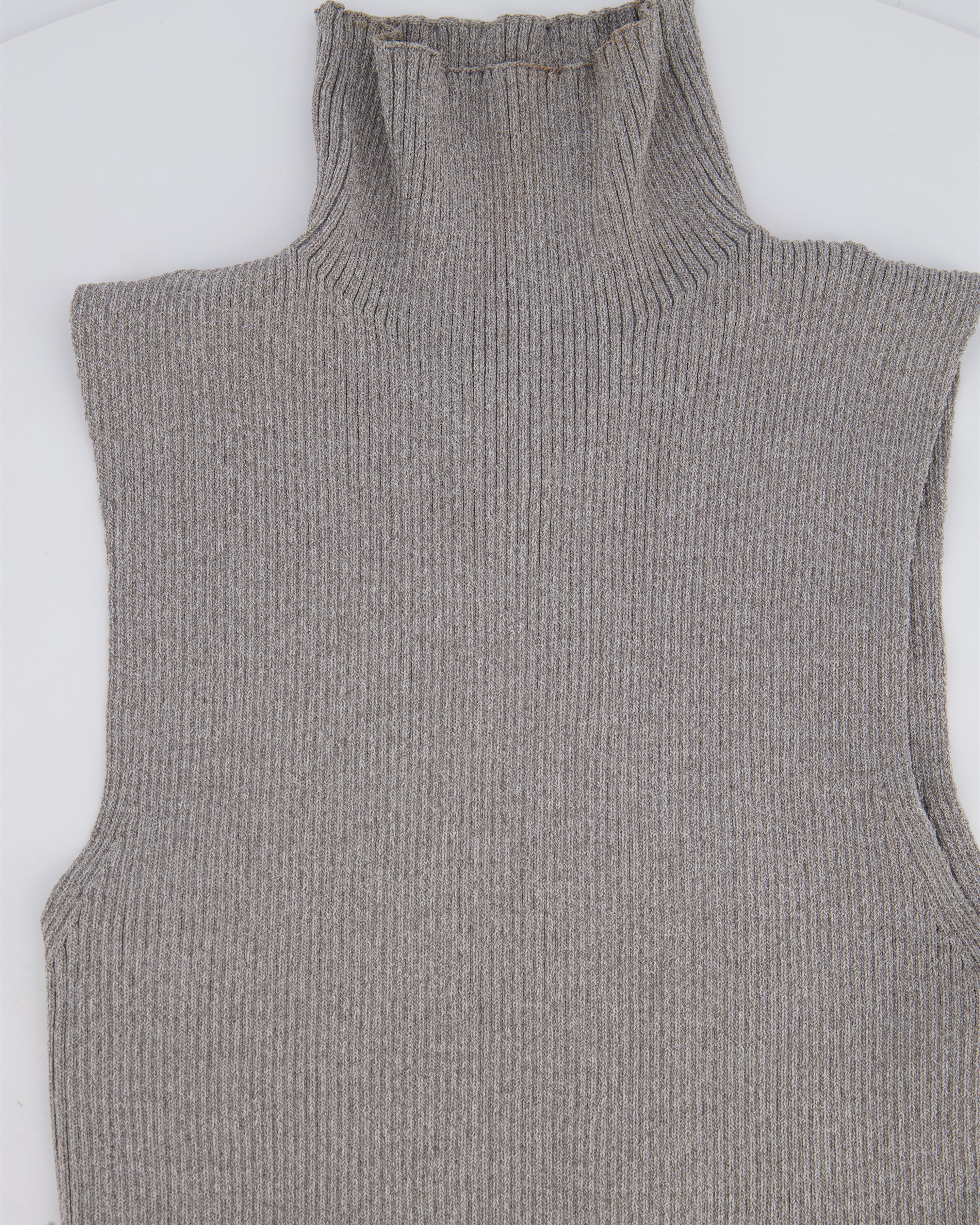 All The Ways Grey Ribbed Sleeveless High-Neck Top with Side Split Detail Size S (UK 6/8) - Image 7