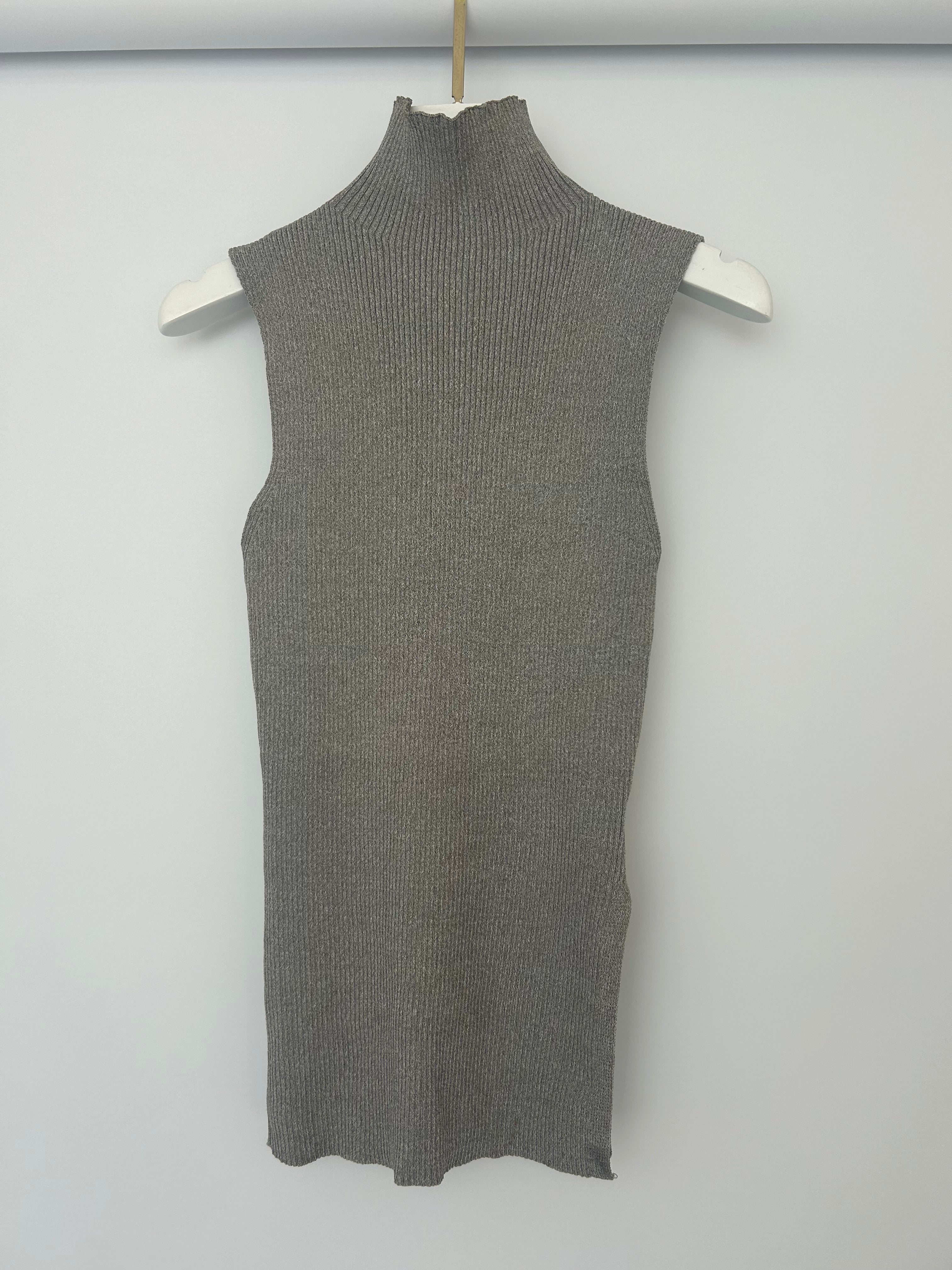 All The Ways Grey Ribbed Sleeveless High-Neck Top with Side Split Detail Size S (UK 6/8) - Image 8