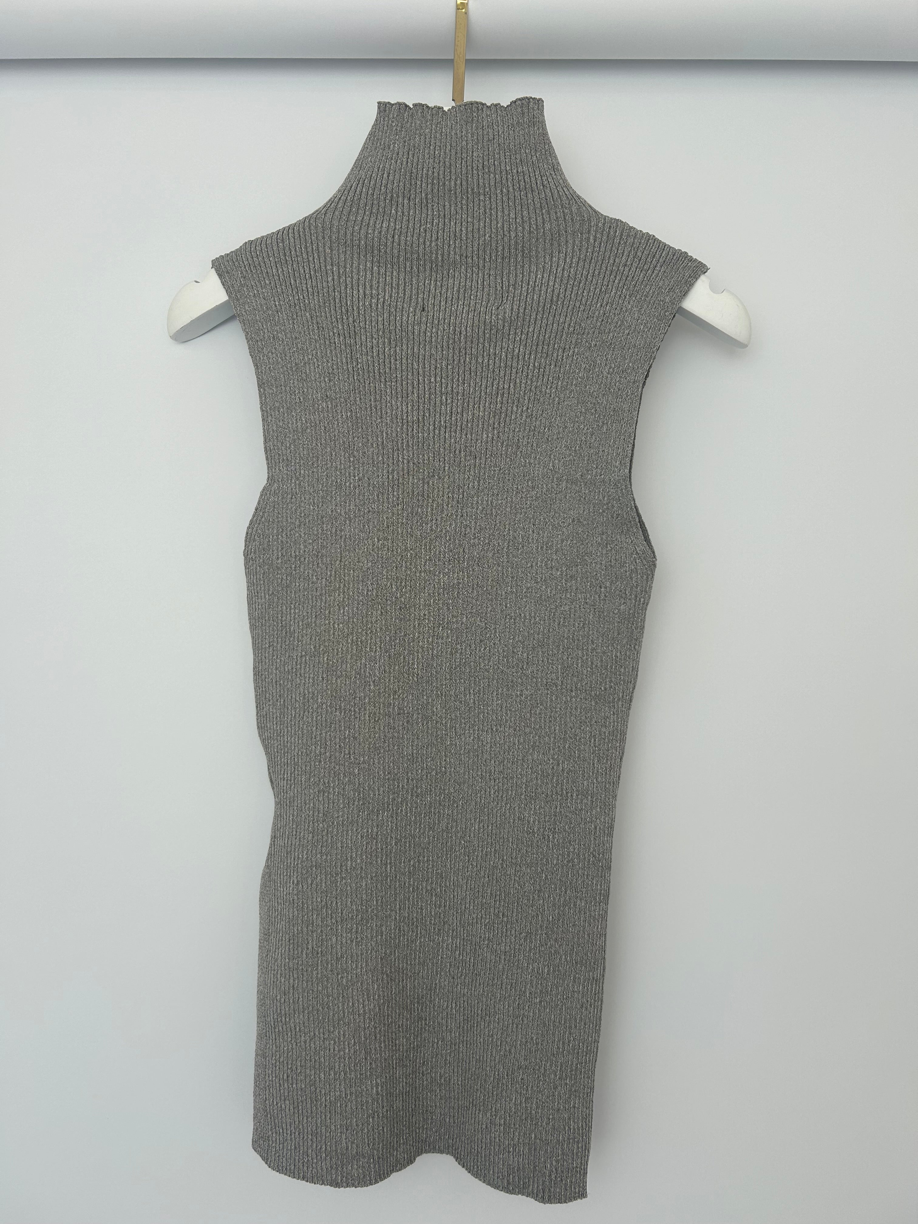 All The Ways Grey Ribbed Sleeveless High-Neck Top with Side Split Detail Size S (UK 6/8) - Image 9