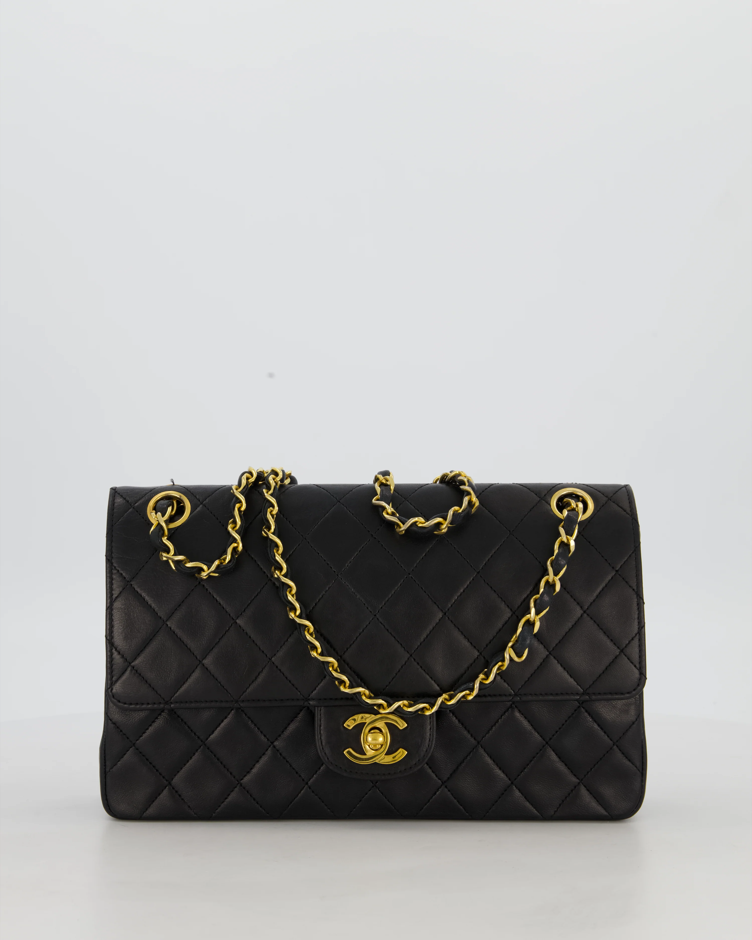 *AMAZING CONDITION* Chanel Black Vintage Medium Classic Double Flap Bag in Lambskin Leather with 24K Gold Hardware