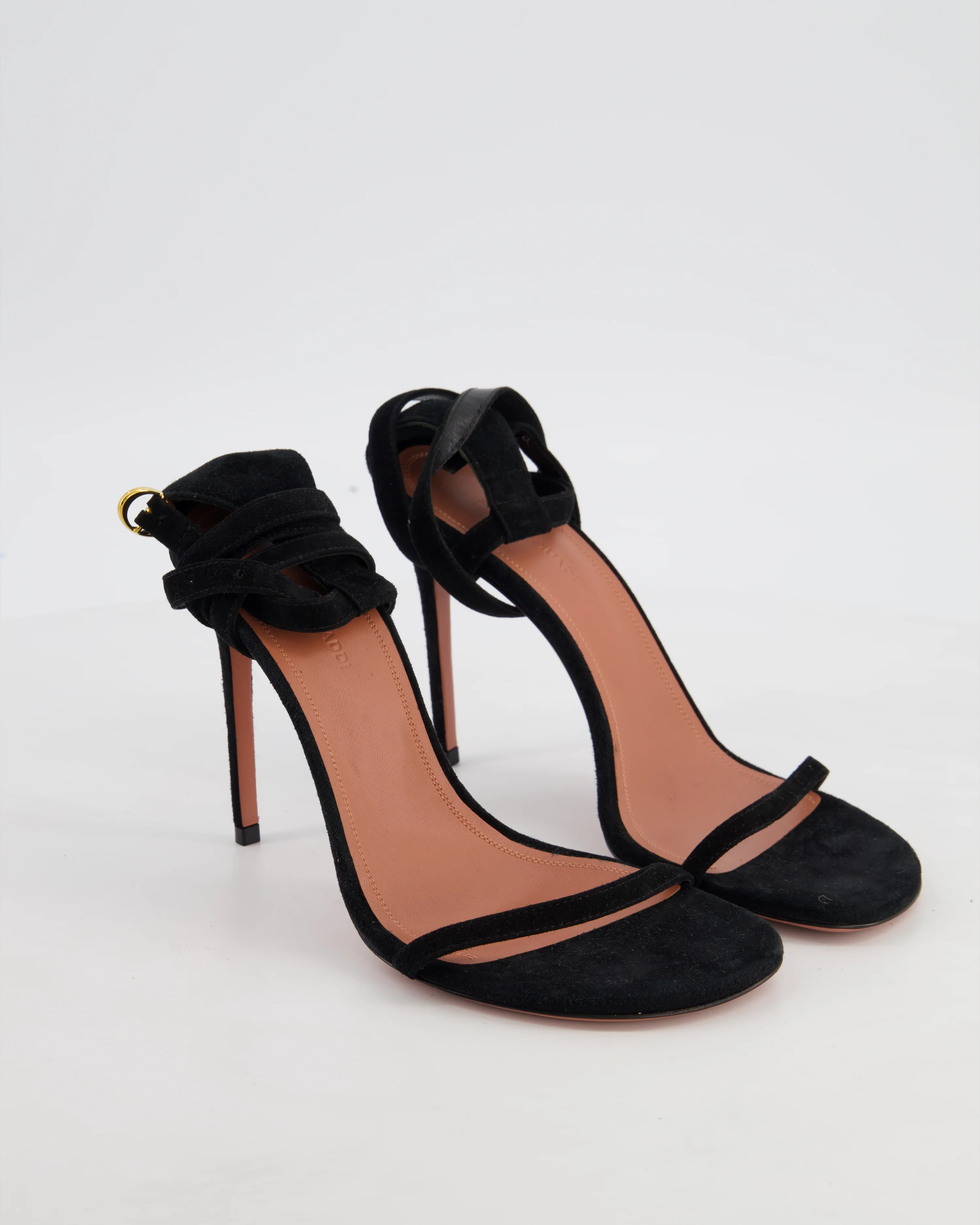 Amina Muaddi Black Tie-Up Strap Suede Heels Size EU 38 - Image 2