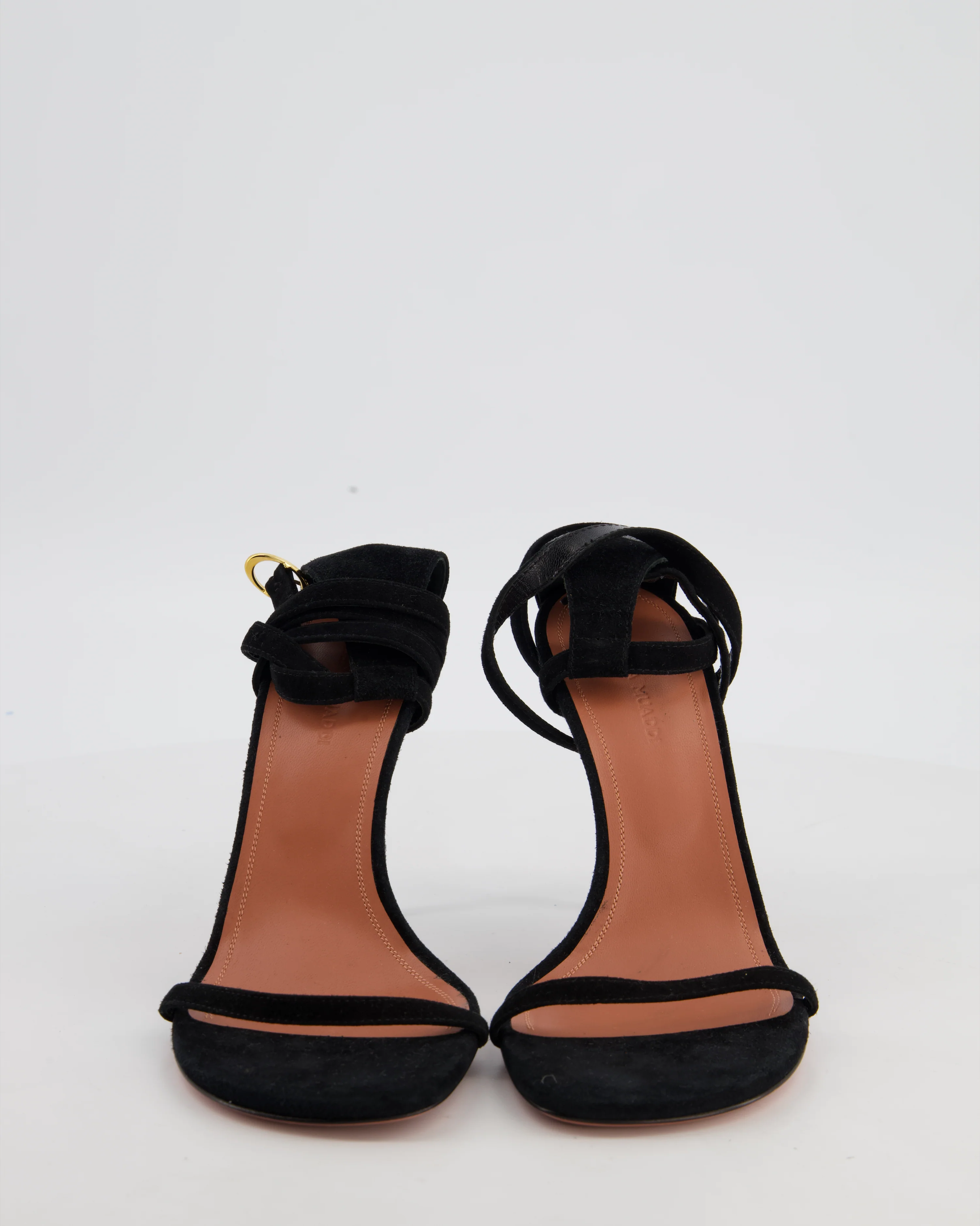 Amina Muaddi Black Tie-Up Strap Suede Heels Size EU 38 - Image 3