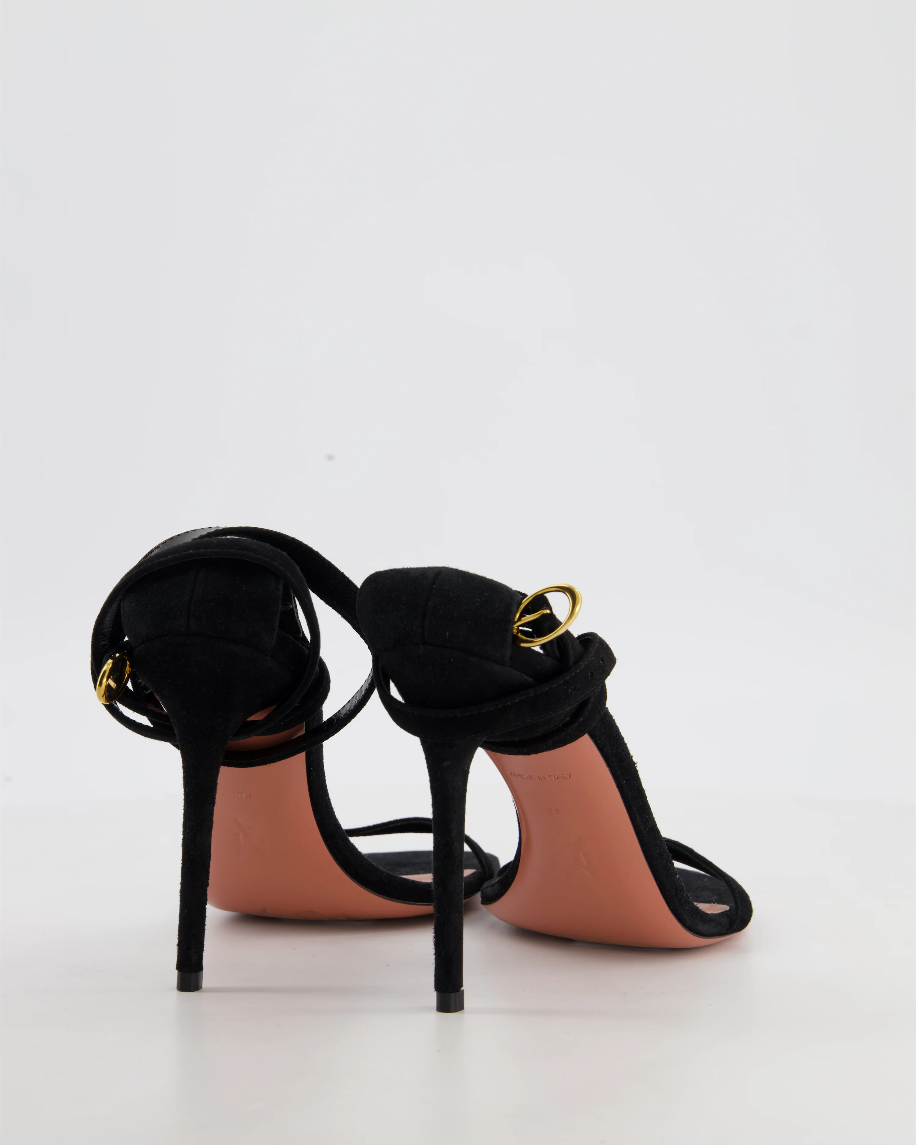 Amina Muaddi Black Tie-Up Strap Suede Heels Size EU 38 - Image 4