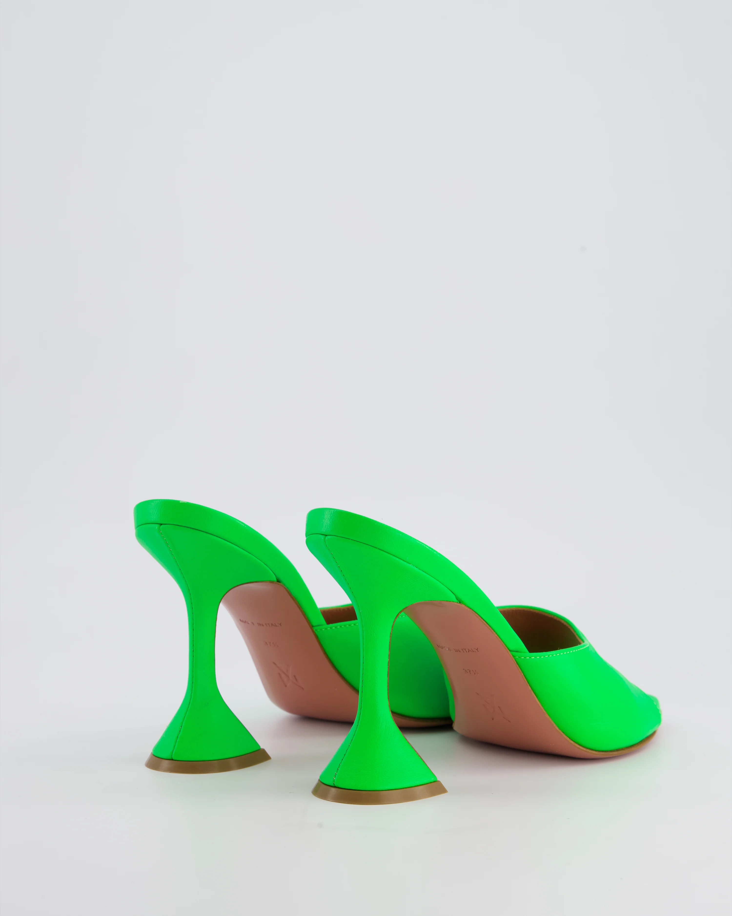 Amina Muaddi Neon Green Leather Heeled Mule Size EU 37.5 - Image 4