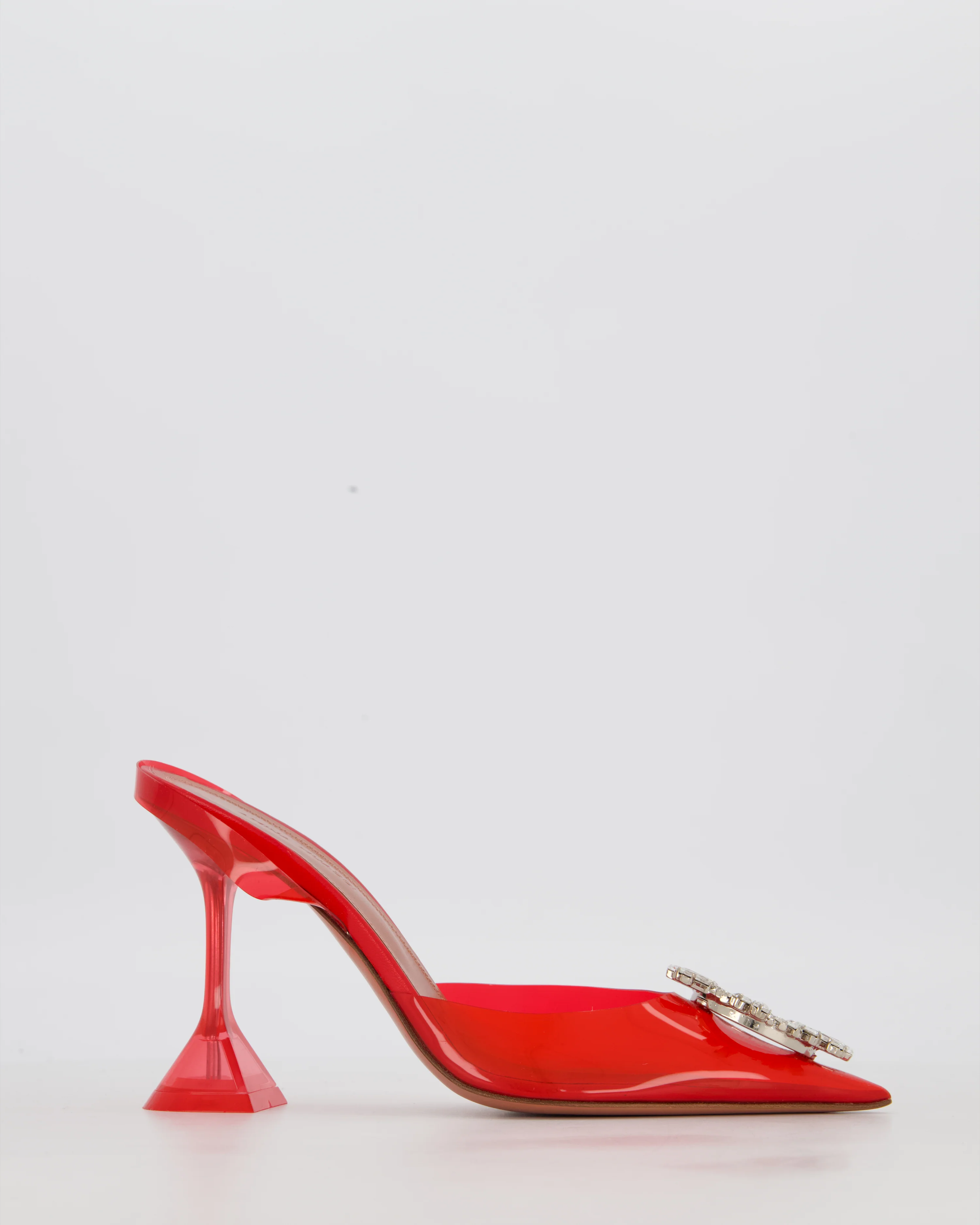 Amina Muaddi Red PVC Begum Glass Pumps Shoes With Crystal Embellishment Details Size EU 36.5