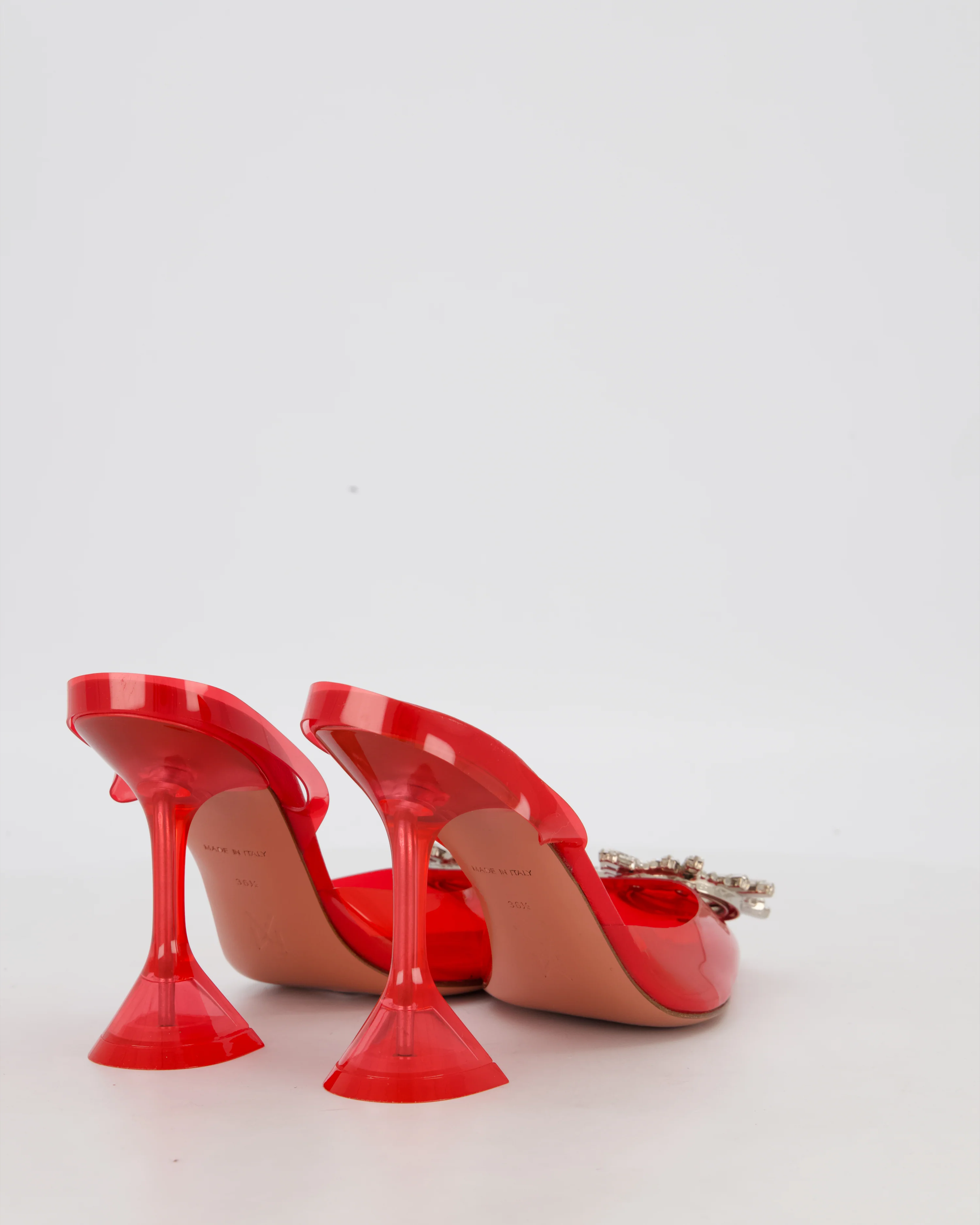 Amina Muaddi Red PVC Begum Glass Pumps Shoes With Crystal Embellishment Details Size EU 36.5 - Image 4