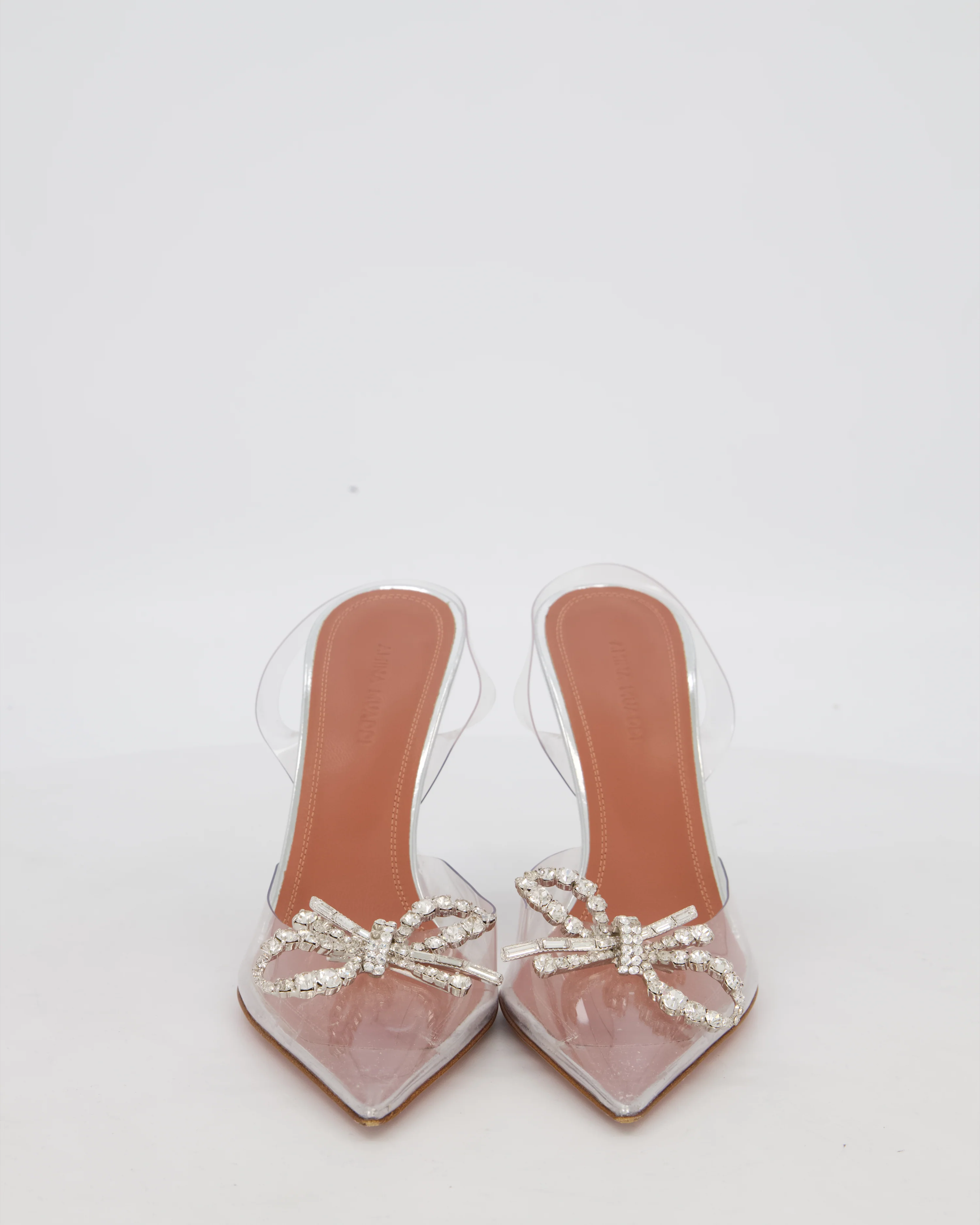 Amina Muaddi Silver PVC Rosie Crystal Pumps Shoes With Bow Details Size EU 36.5 - Image 3