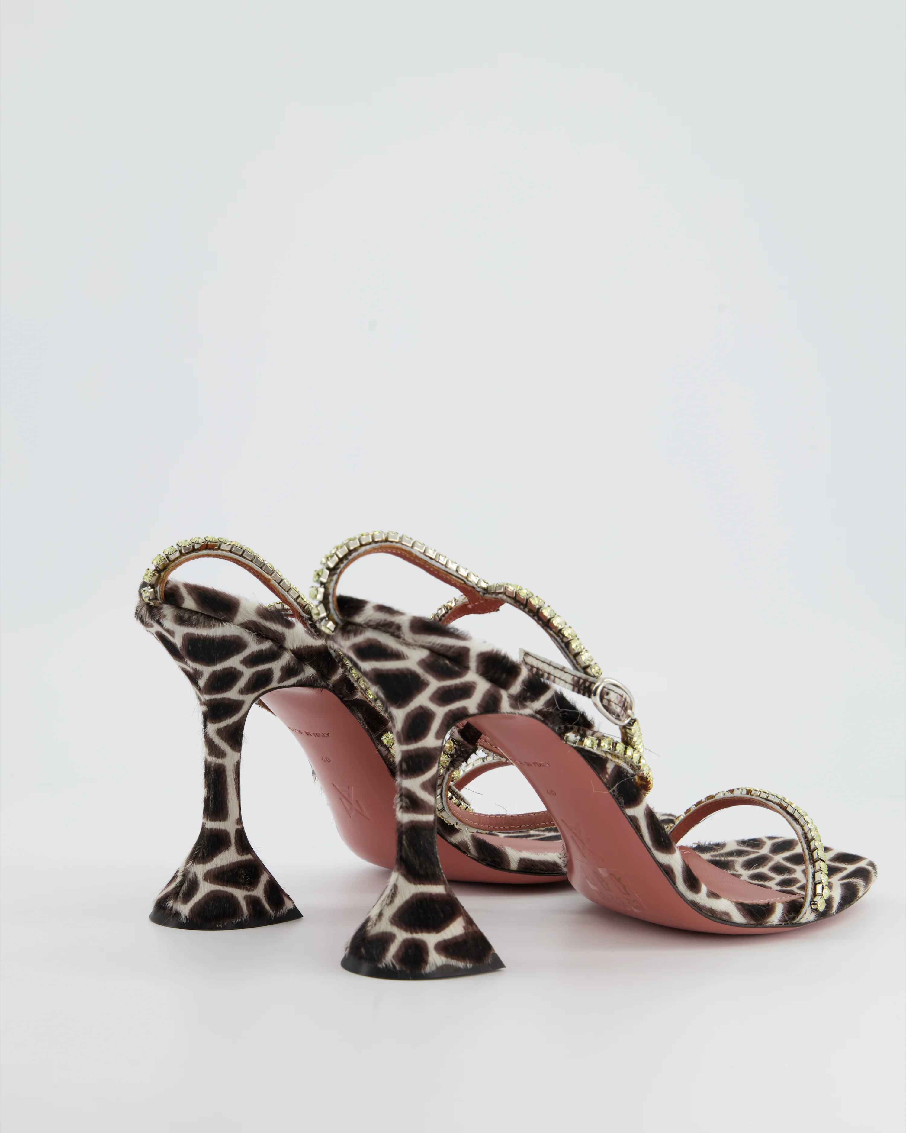 Amina Muaddi Zebra Print Pony Hair Yellow Crystal Heeled Sandal Size EU 40 - Image 3