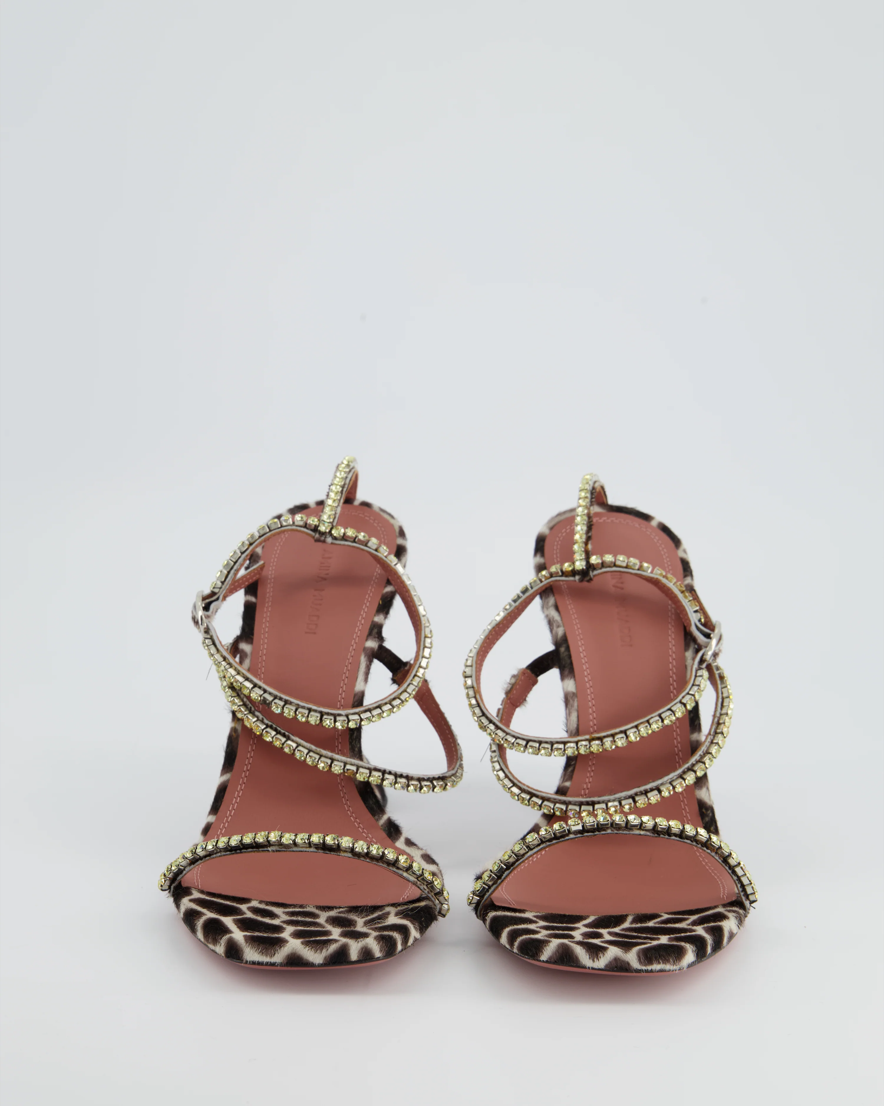 Amina Muaddi Zebra Print Pony Hair Yellow Crystal Heeled Sandal Size EU 40 - Image 4