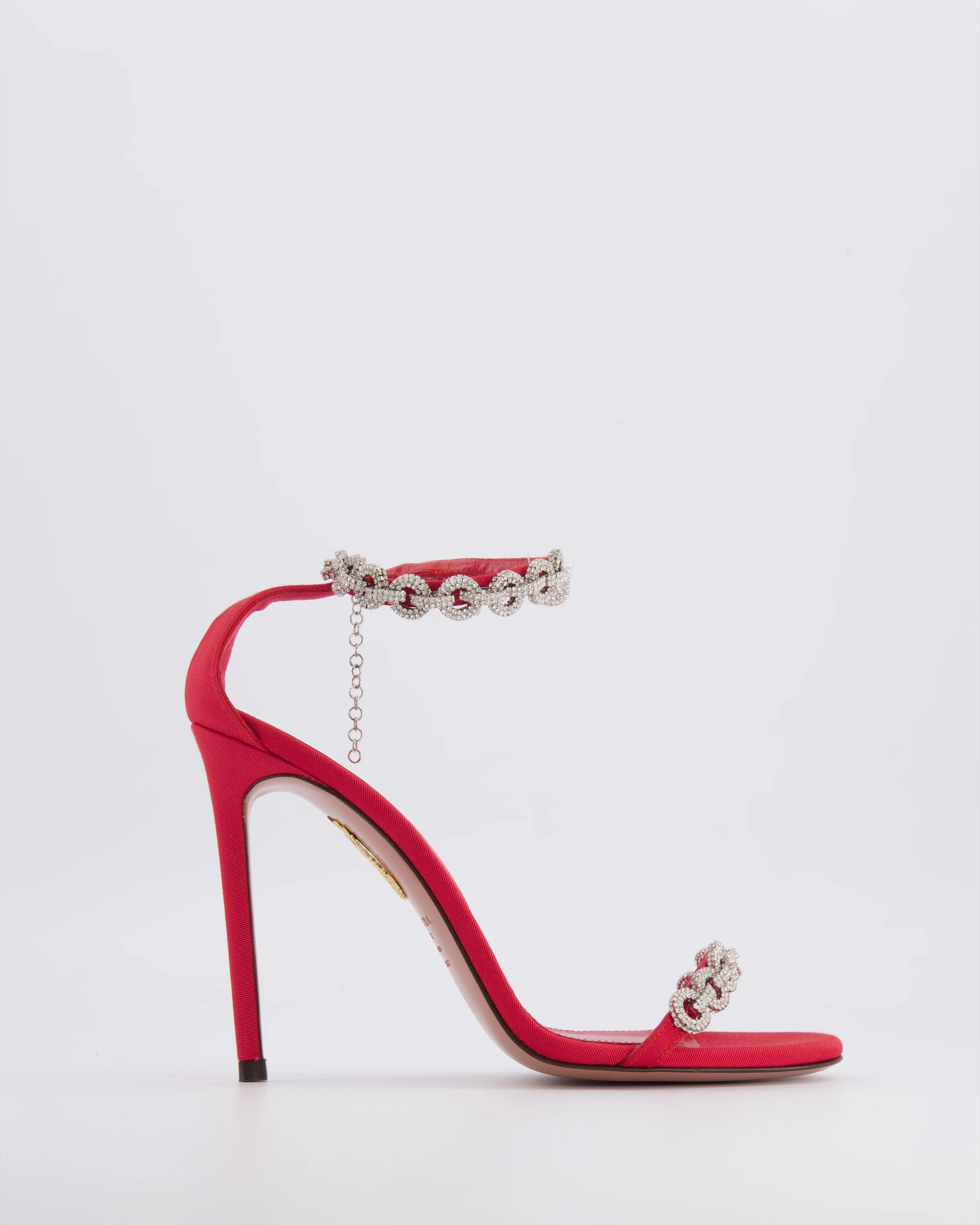 Aquazzura Red Love Link 105 Crystal Embellished Heeled Sandals Size EU 38 RRP £1,100