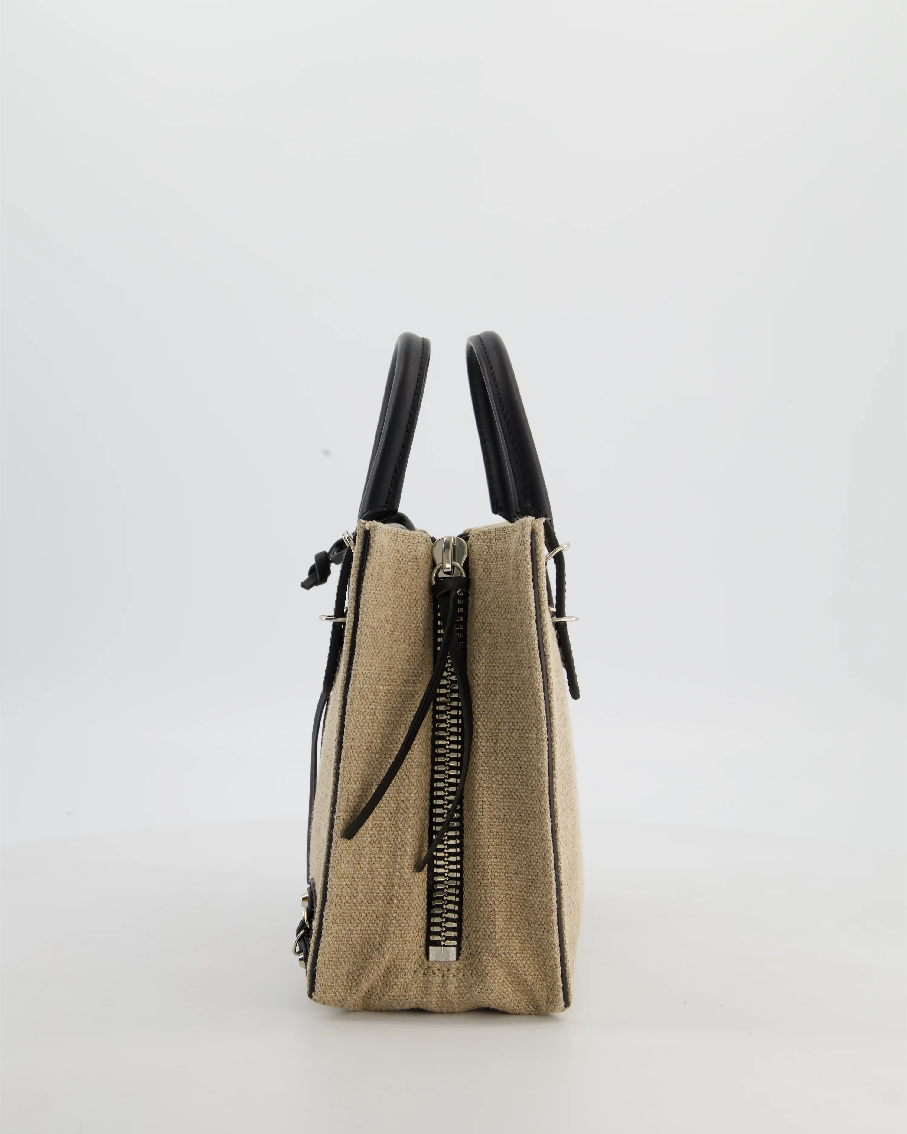 Balenciaga Beige Canvas Mini Papier A4 Tote Bag with a Black Trim and Silver Hardware - Image 10