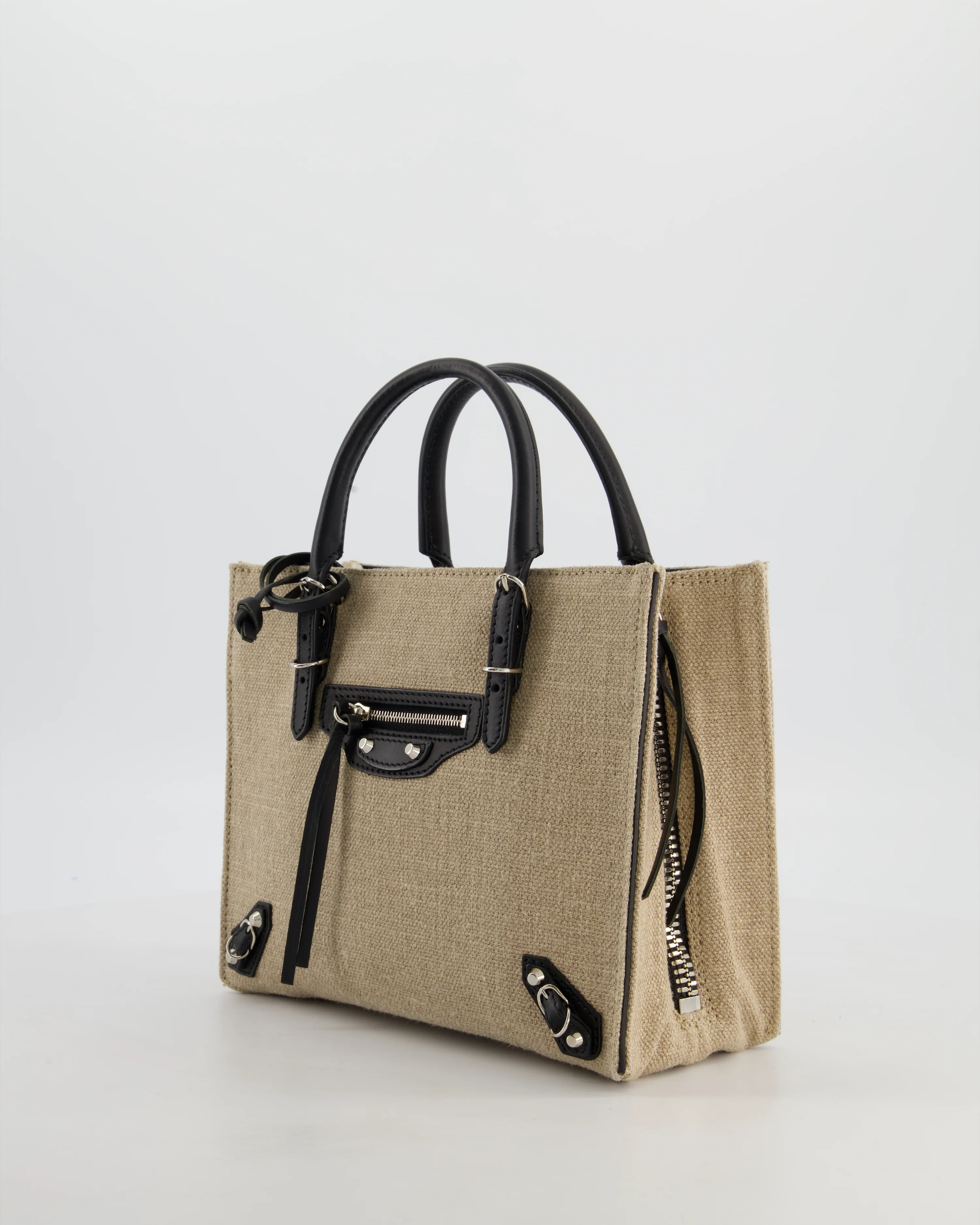Balenciaga Beige Canvas Mini Papier A4 Tote Bag with a Black Trim and Silver Hardware - Image 11