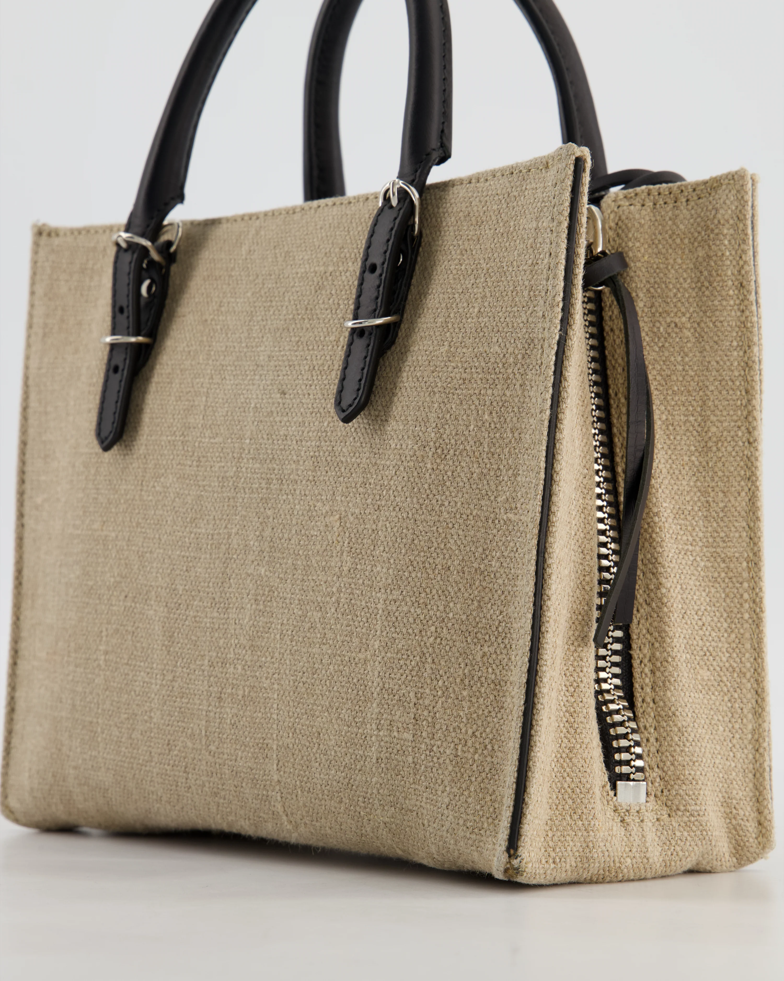 Balenciaga Beige Canvas Mini Papier A4 Tote Bag with a Black Trim and Silver Hardware - Image 14