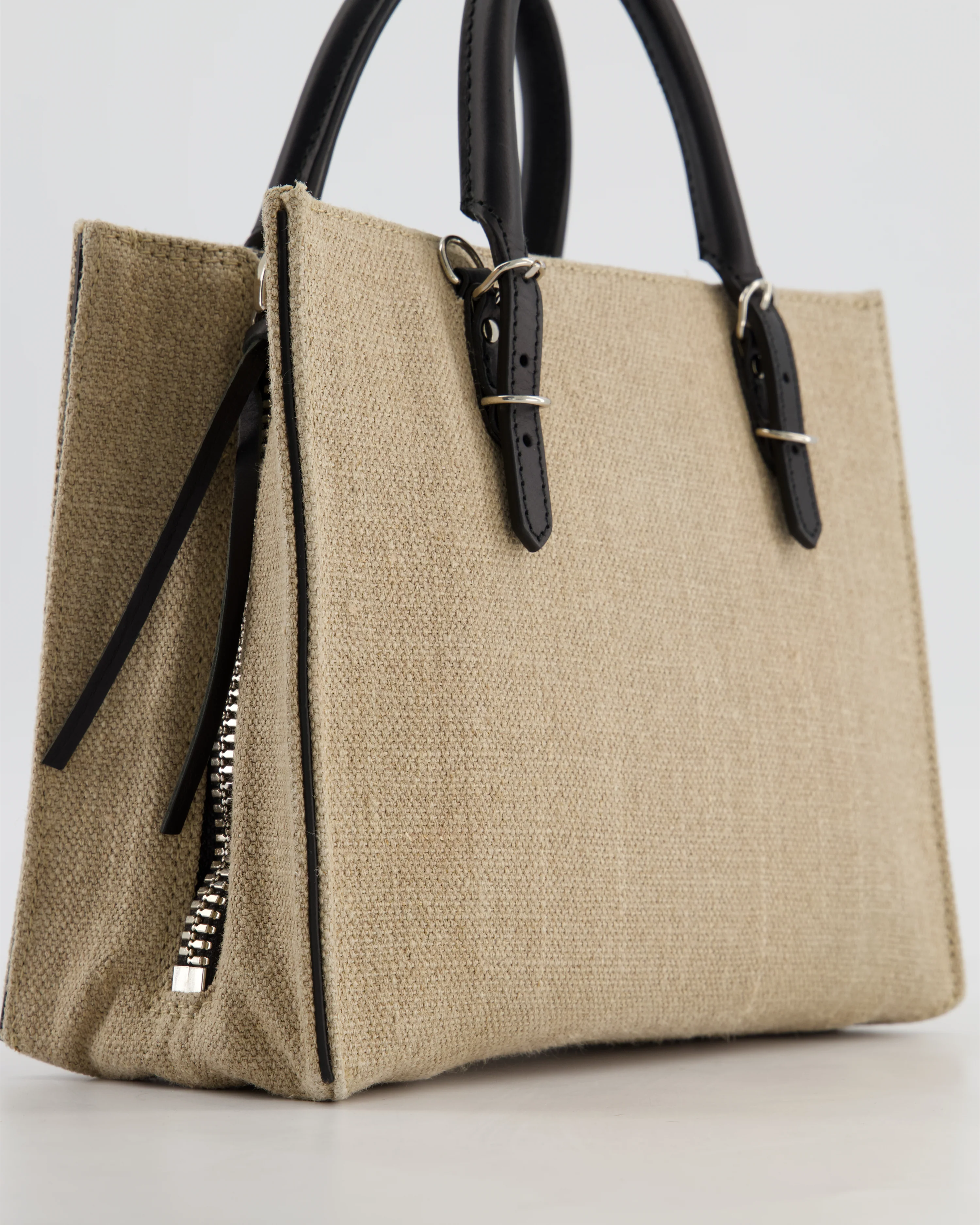 Balenciaga Beige Canvas Mini Papier A4 Tote Bag with a Black Trim and Silver Hardware - Image 15