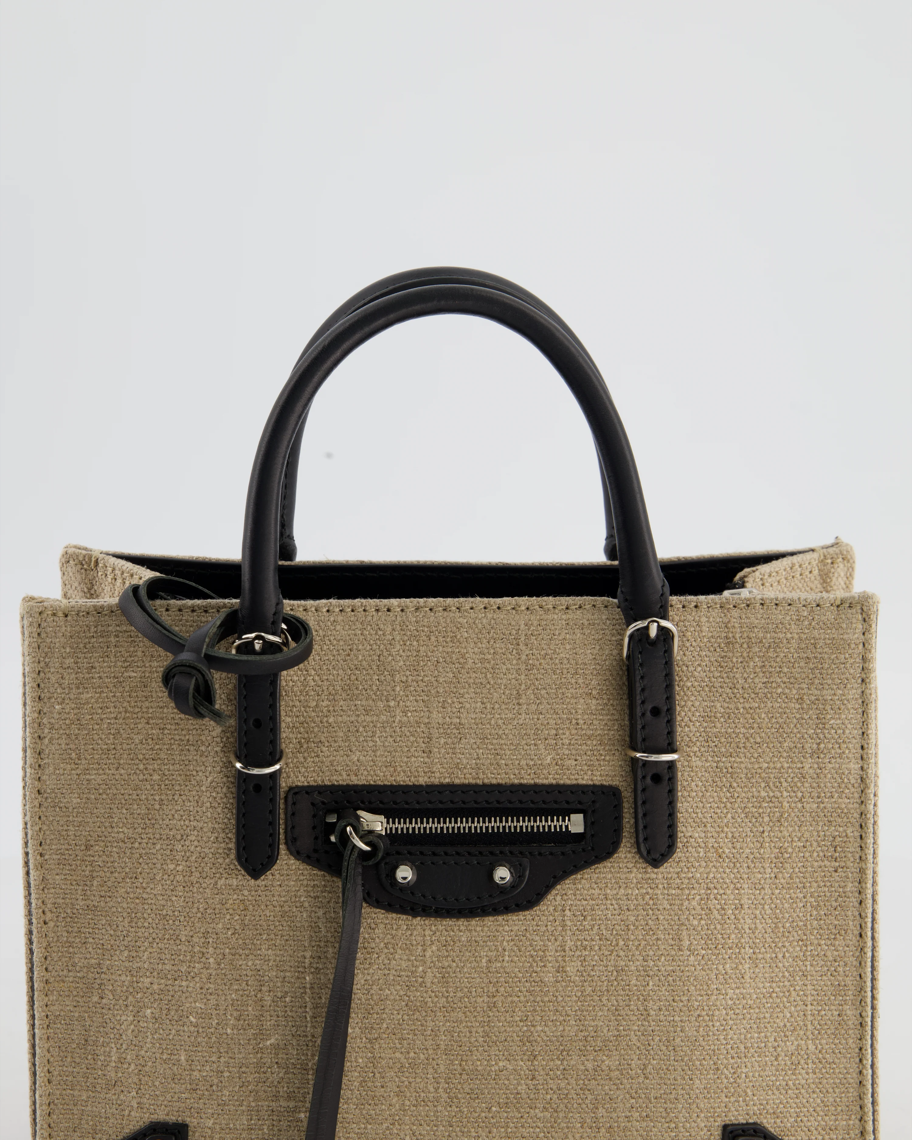 Balenciaga Beige Canvas Mini Papier A4 Tote Bag with a Black Trim and Silver Hardware - Image 16