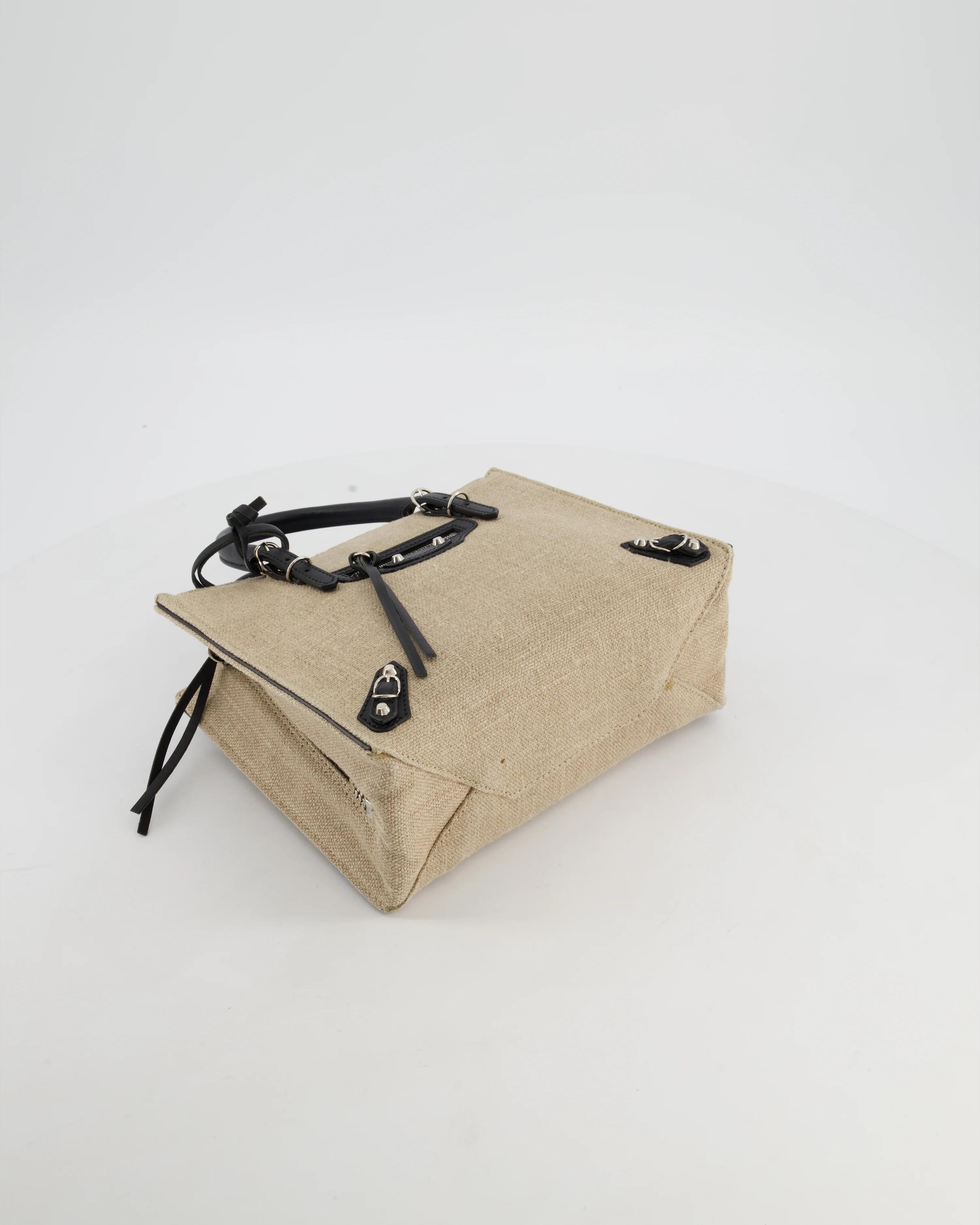 Balenciaga Beige Canvas Mini Papier A4 Tote Bag with a Black Trim and Silver Hardware - Image 19