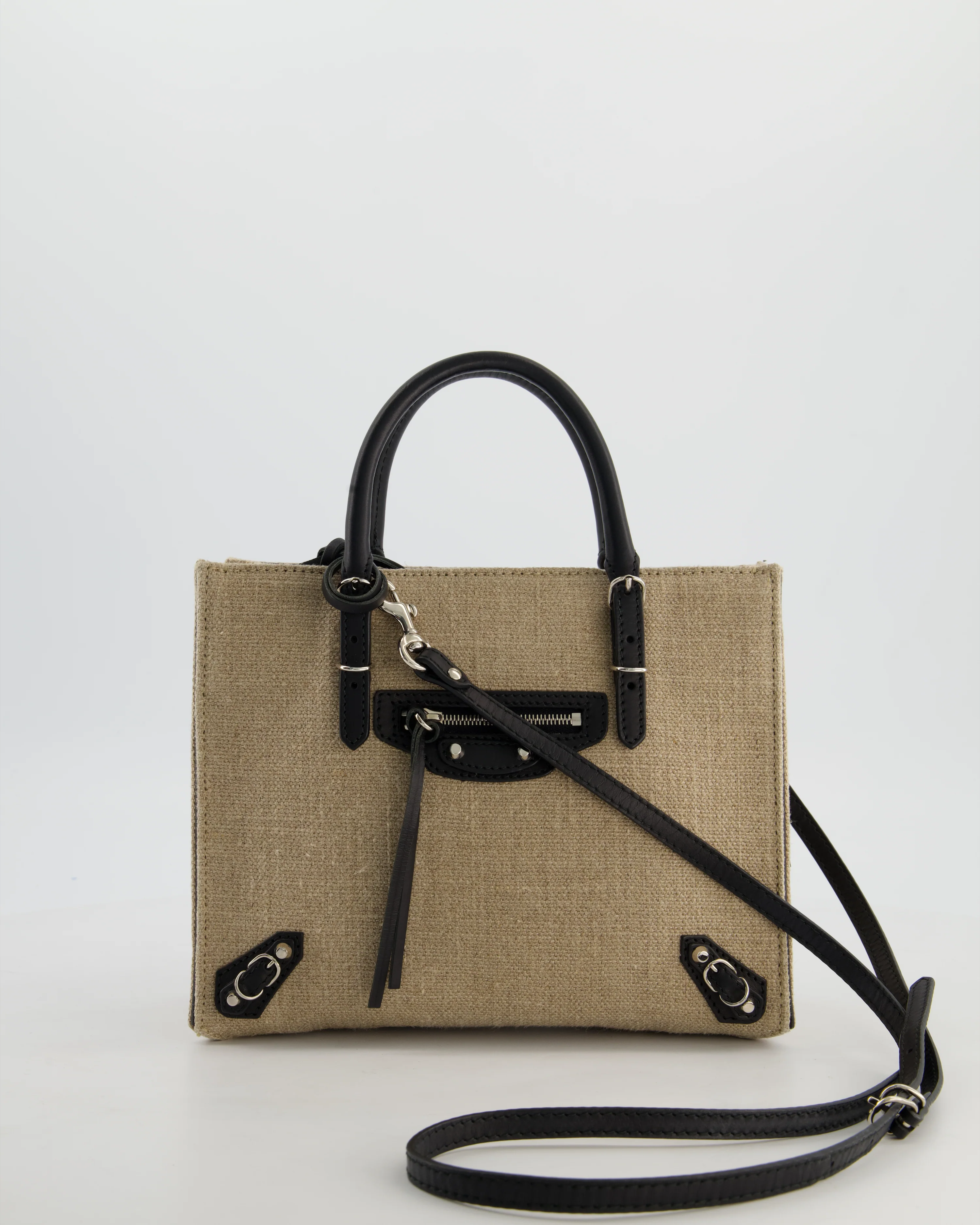Balenciaga Beige Canvas Mini Papier A4 Tote Bag with a Black Trim and Silver Hardware - Image 2