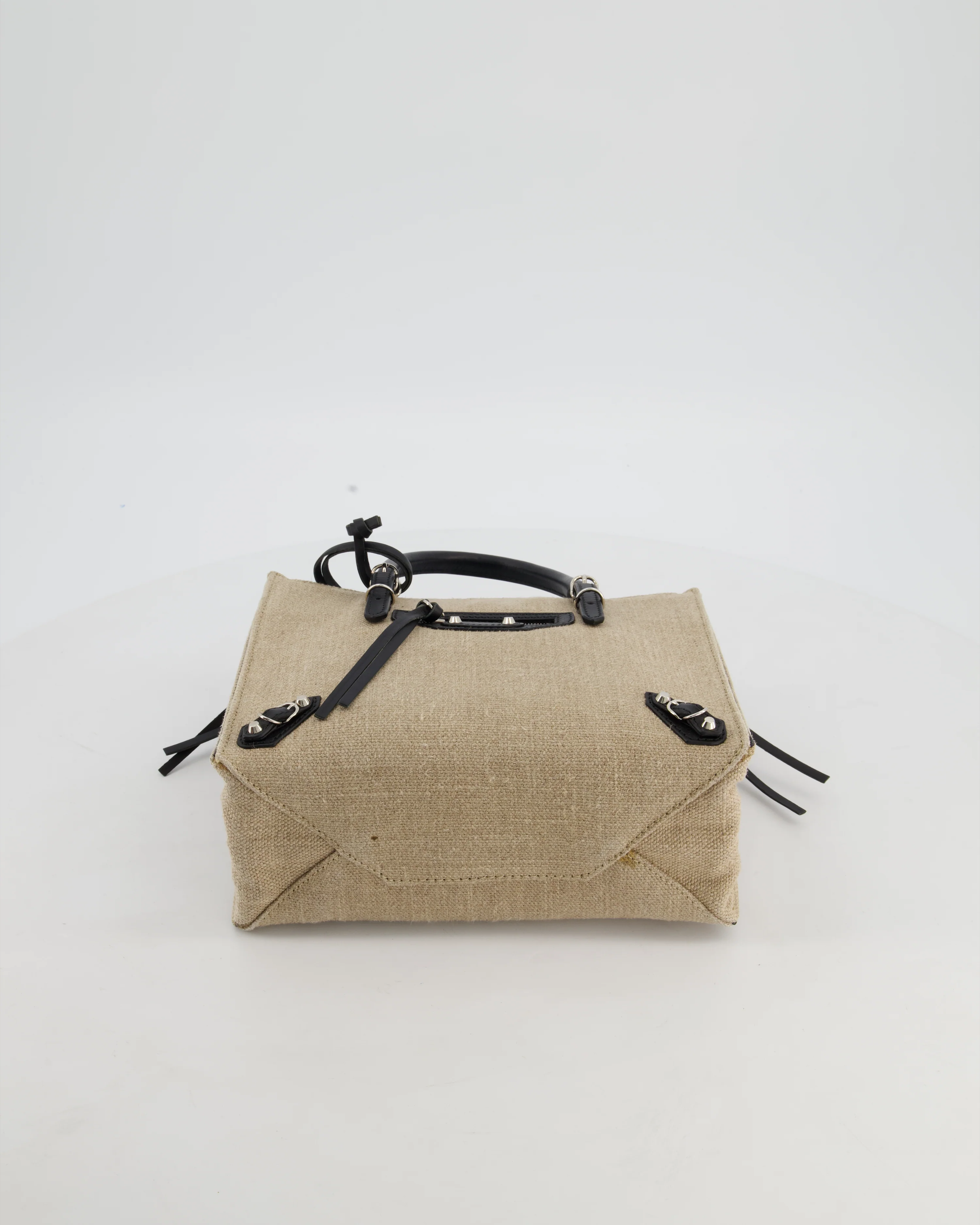 Balenciaga Beige Canvas Mini Papier A4 Tote Bag with a Black Trim and Silver Hardware - Image 20