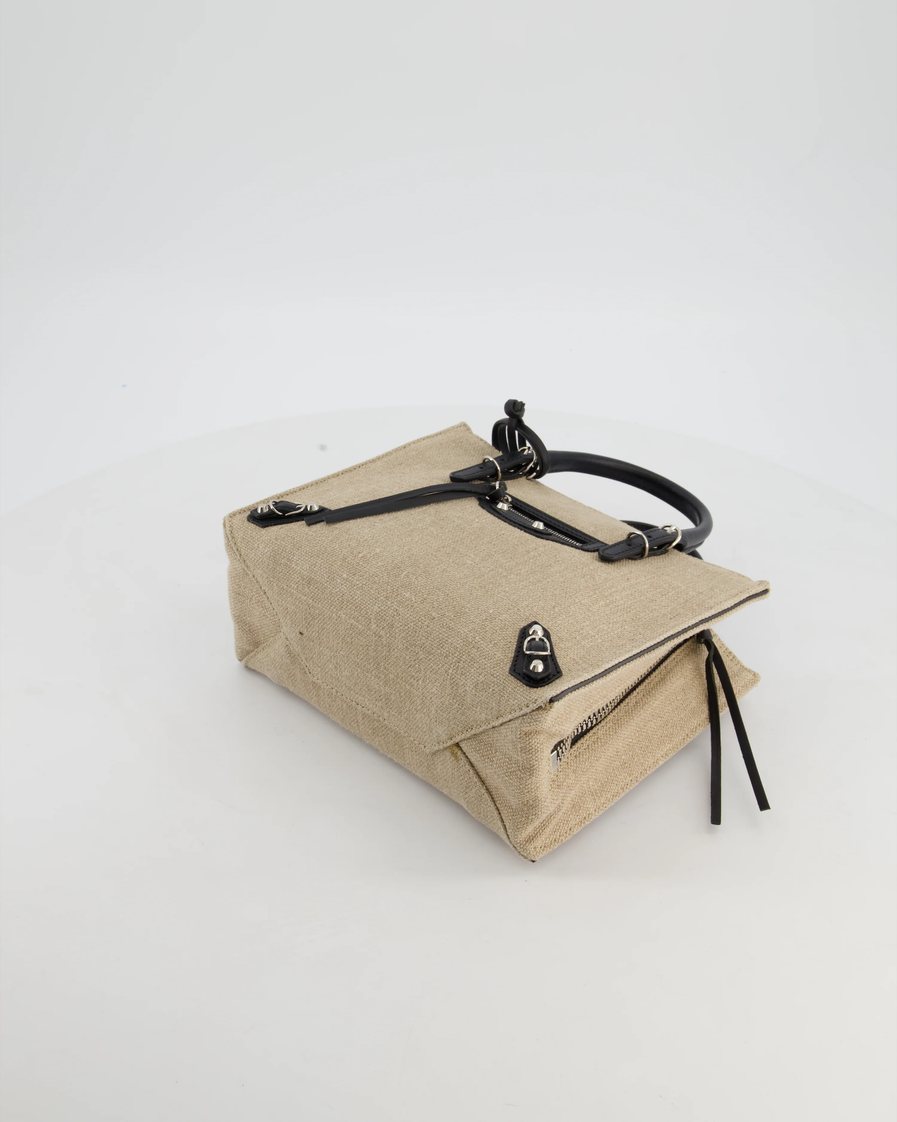Balenciaga Beige Canvas Mini Papier A4 Tote Bag with a Black Trim and Silver Hardware - Image 21