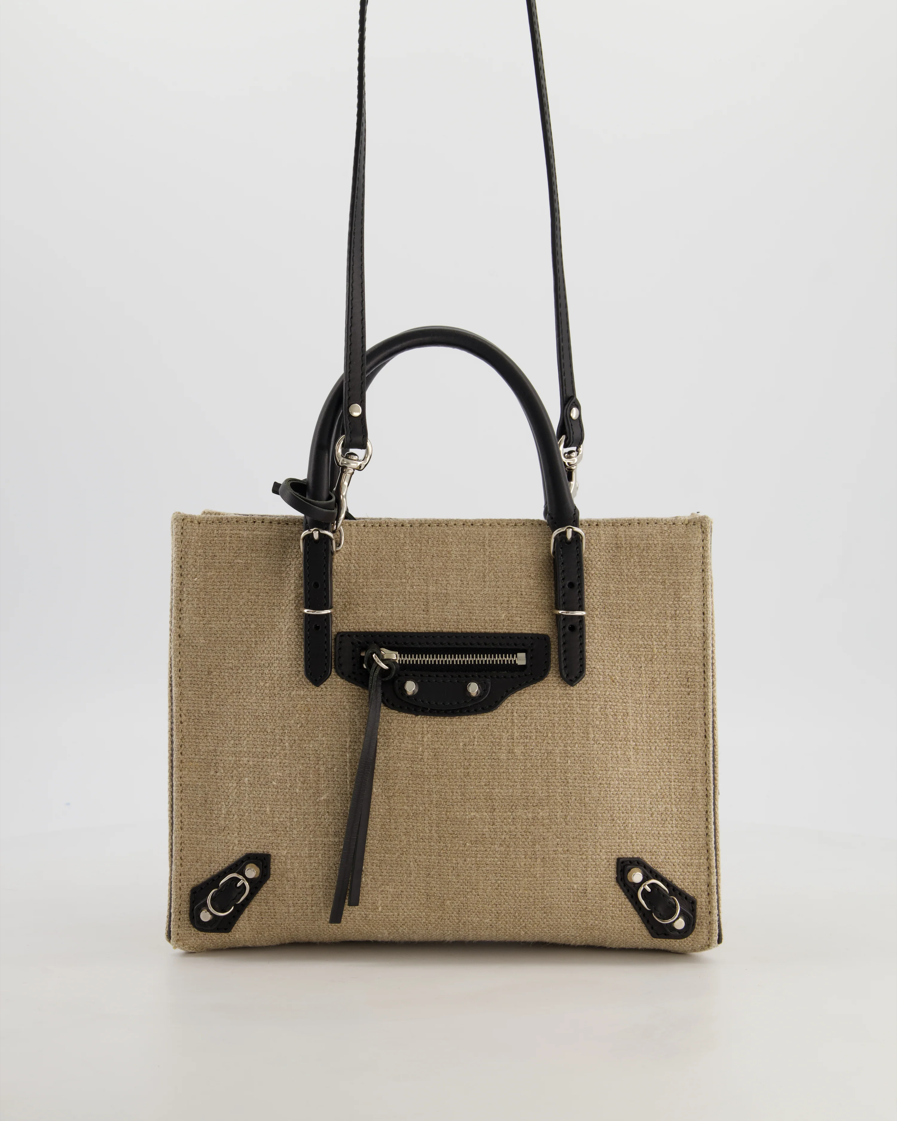 Balenciaga Beige Canvas Mini Papier A4 Tote Bag with a Black Trim and Silver Hardware - Image 3