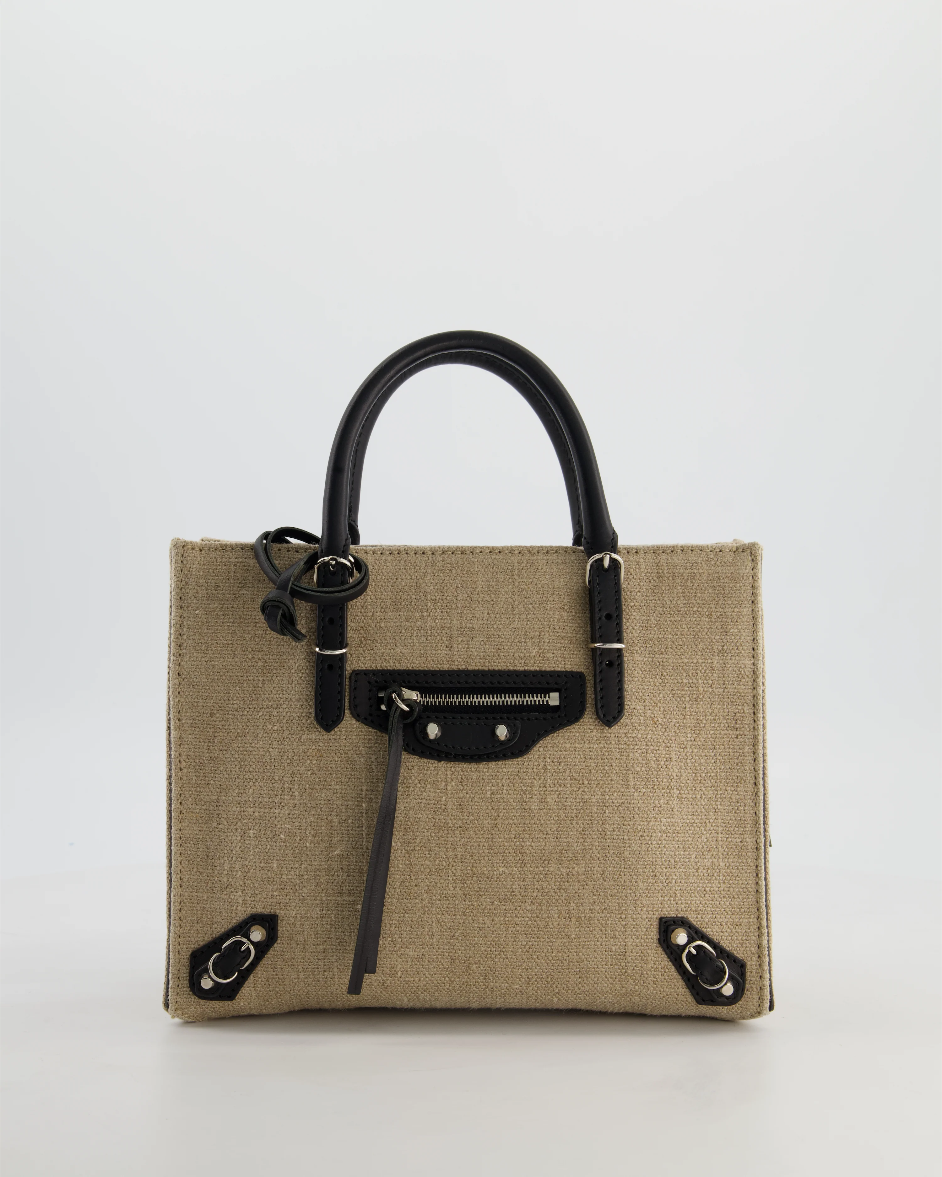 Balenciaga Beige Canvas Mini Papier A4 Tote Bag with a Black Trim and Silver Hardware - Image 4