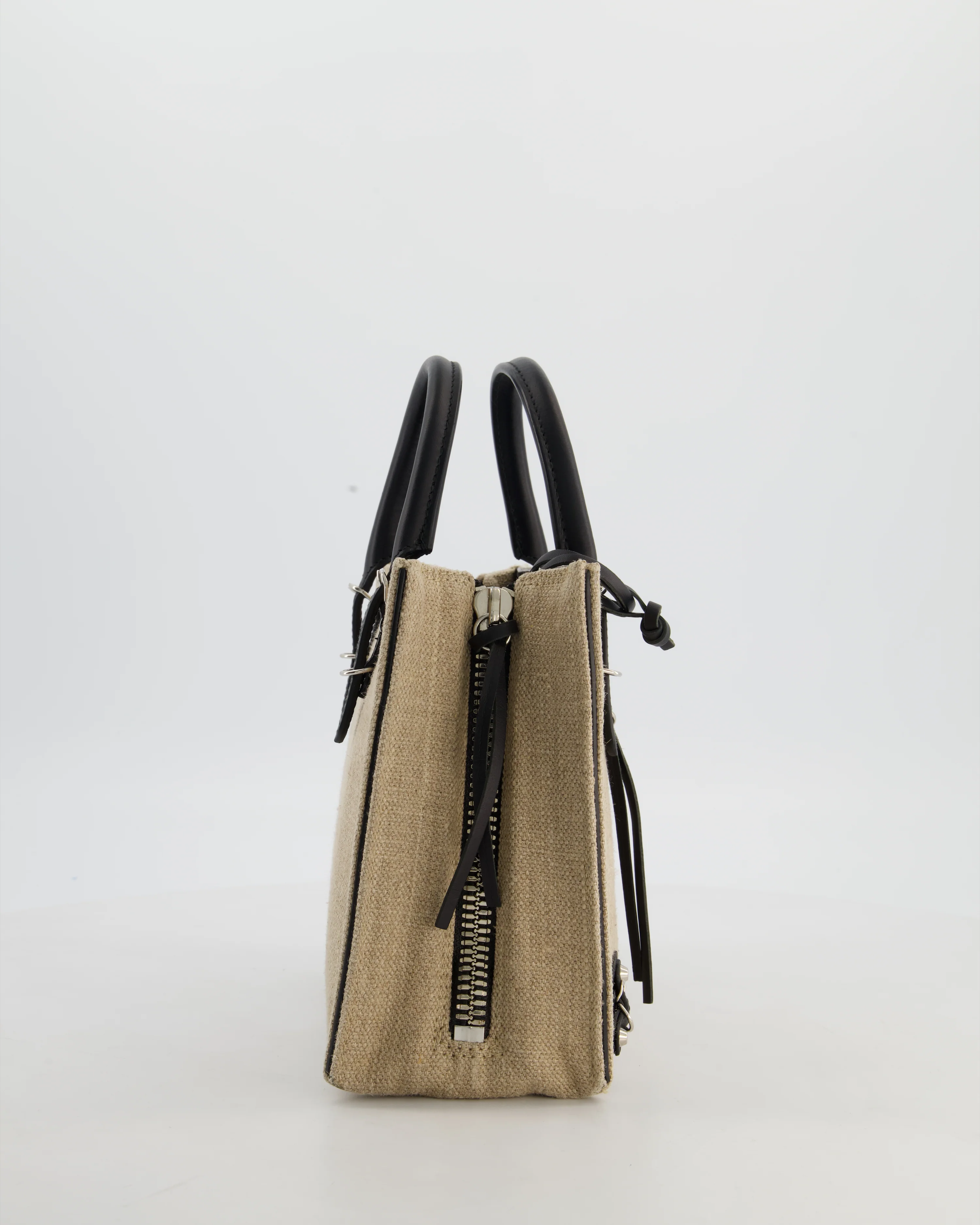 Balenciaga Beige Canvas Mini Papier A4 Tote Bag with a Black Trim and Silver Hardware - Image 6