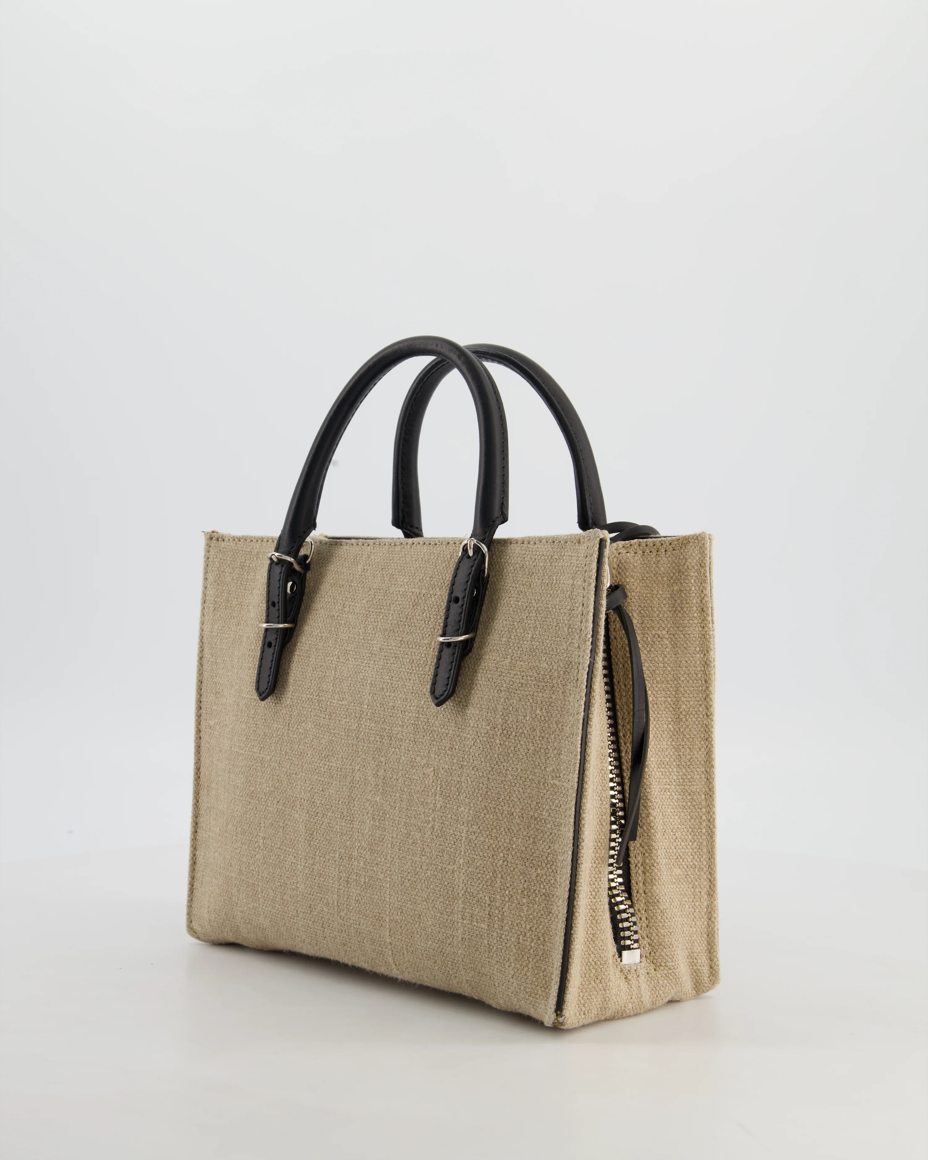 Balenciaga Beige Canvas Mini Papier A4 Tote Bag with a Black Trim and Silver Hardware - Image 7