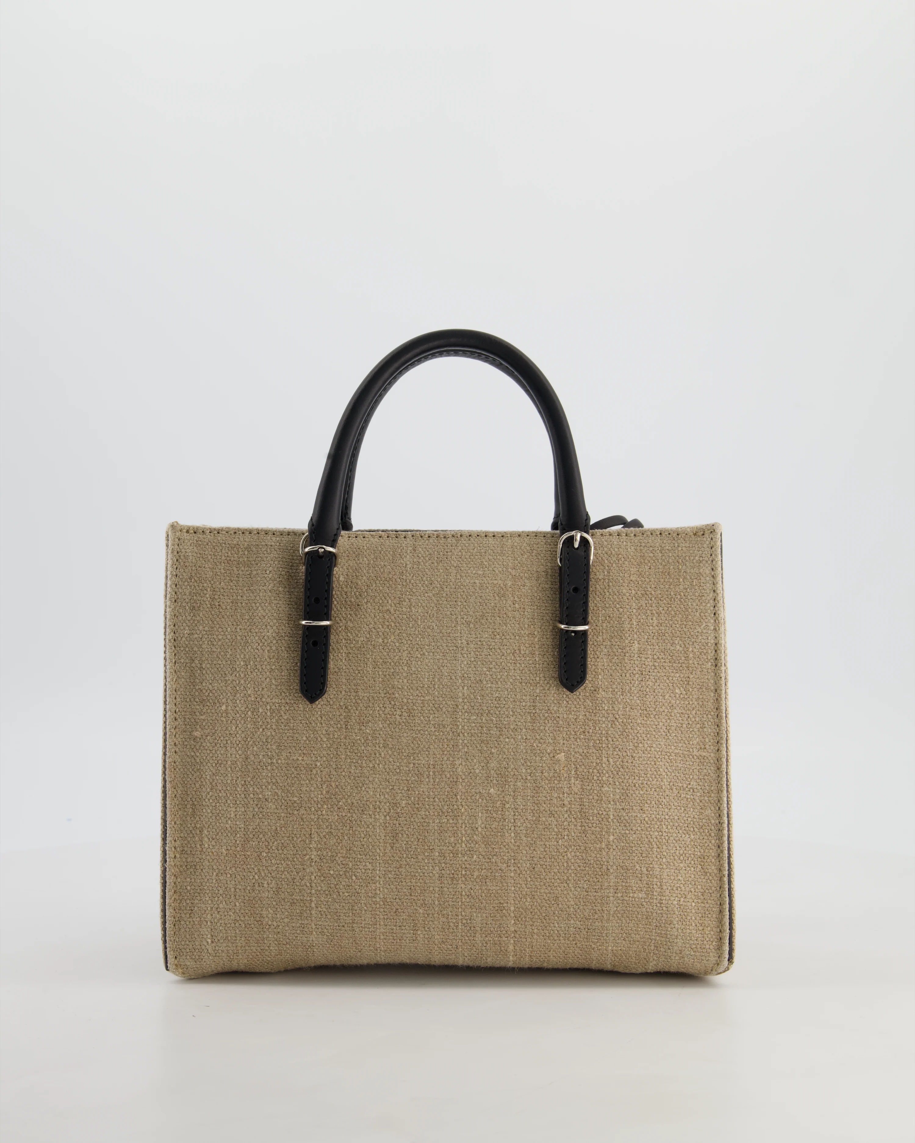 Balenciaga Beige Canvas Mini Papier A4 Tote Bag with a Black Trim and Silver Hardware - Image 8