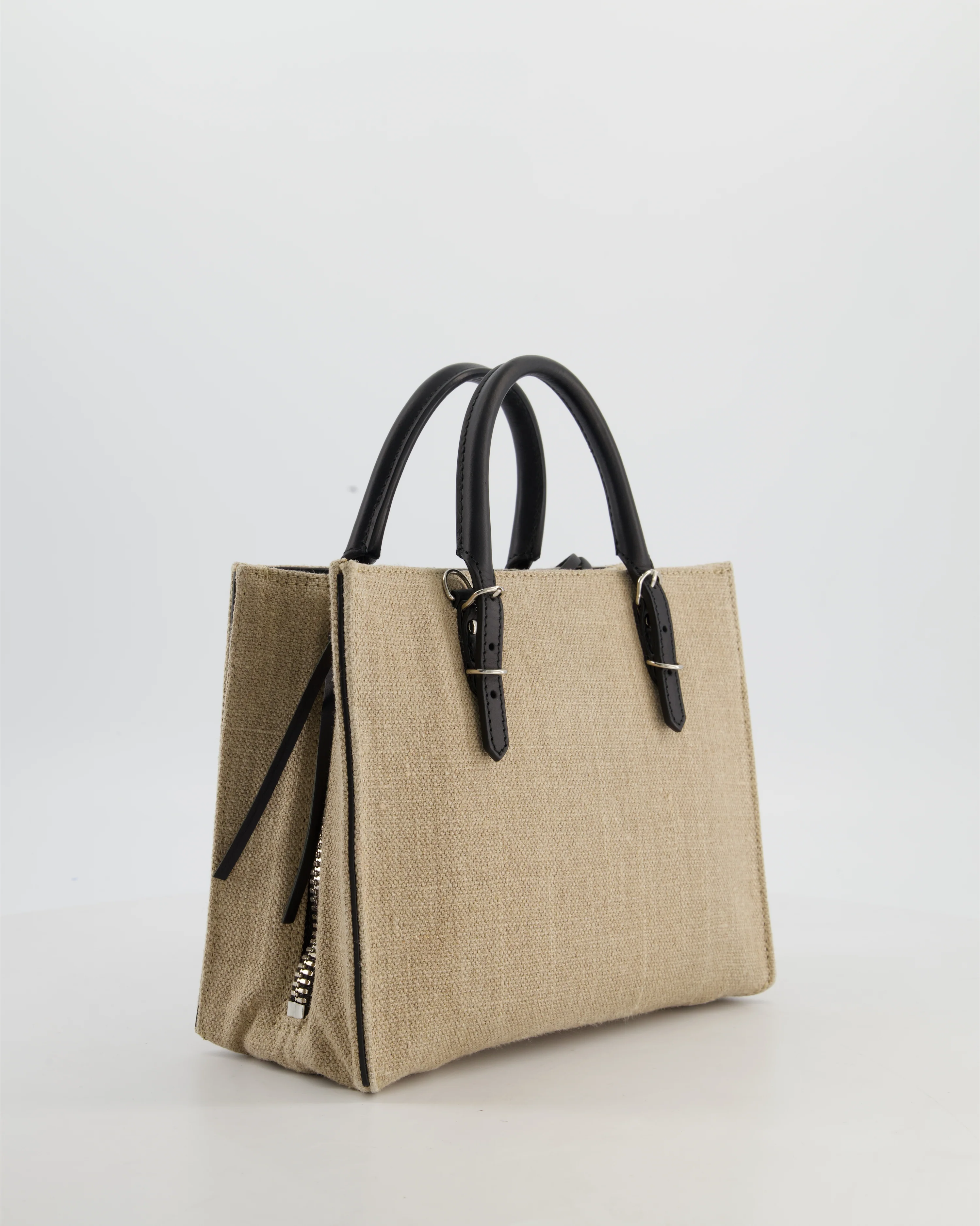 Balenciaga Beige Canvas Mini Papier A4 Tote Bag with a Black Trim and Silver Hardware - Image 9