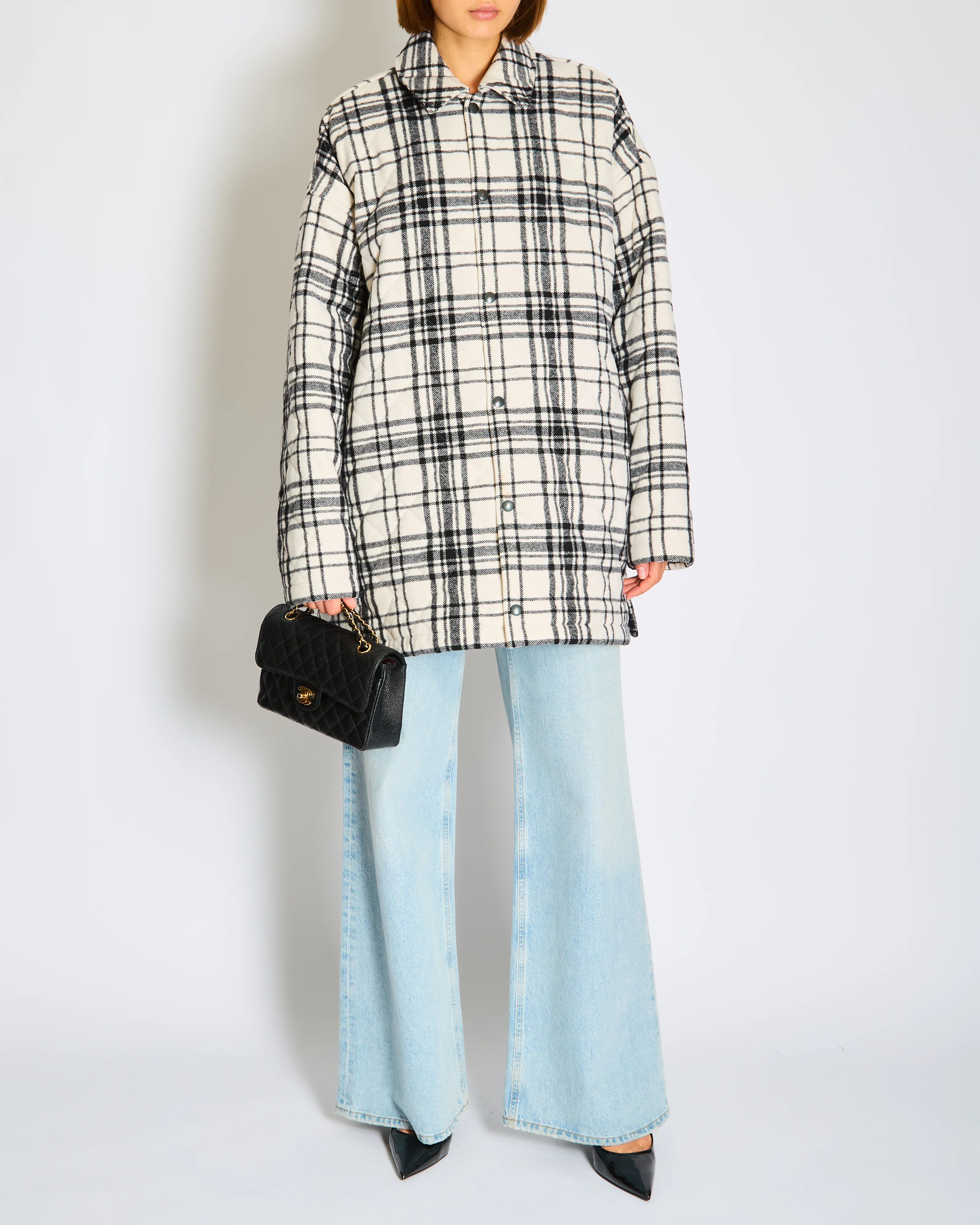 Balenciaga Black and White Wool Checkered Quilted Over Jacket Size FR 34 (UK 6)
