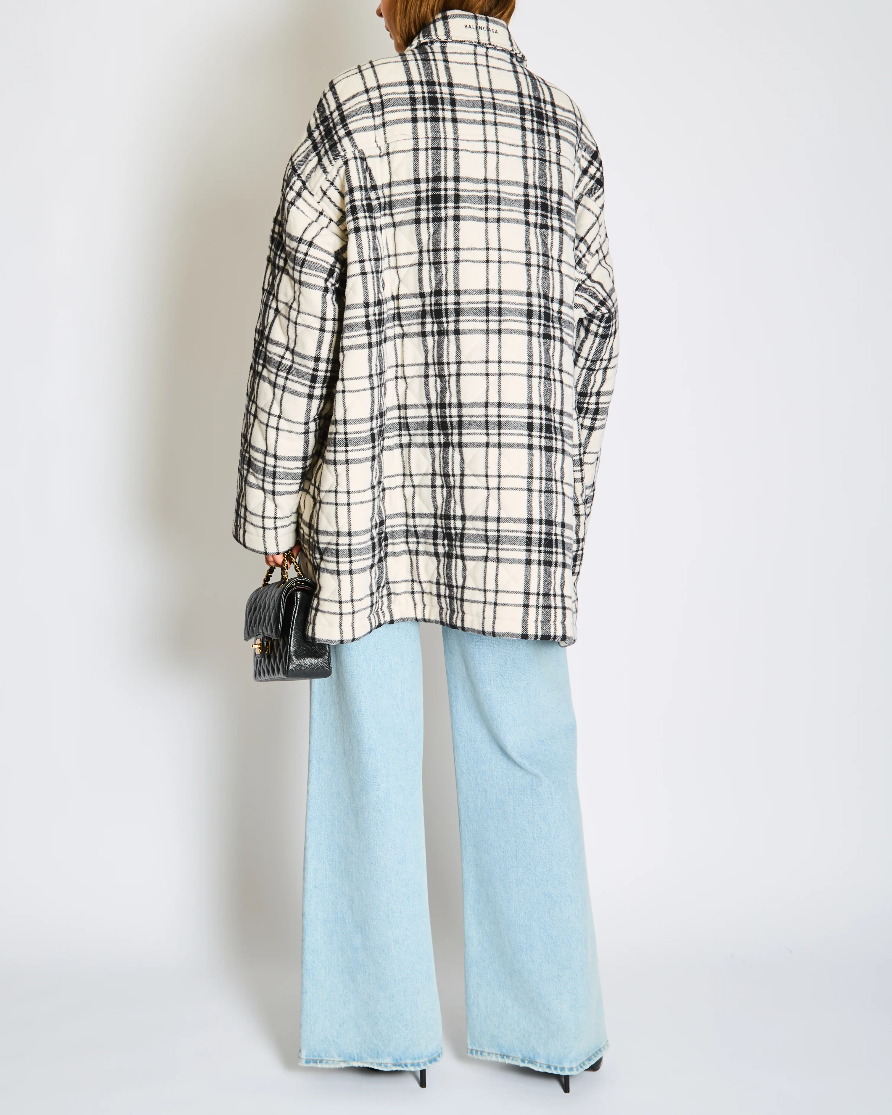 Balenciaga Black and White Wool Checkered Quilted Over Jacket Size FR 34 (UK 6) - Image 4