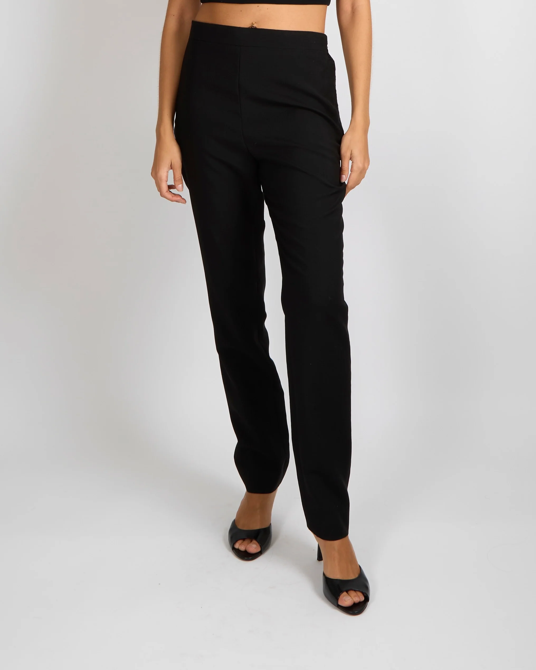 Balenciaga Black Wool Straight-Leg Trousers with Satin Back Flap Size FR 38 (UK 10) - Image 2
