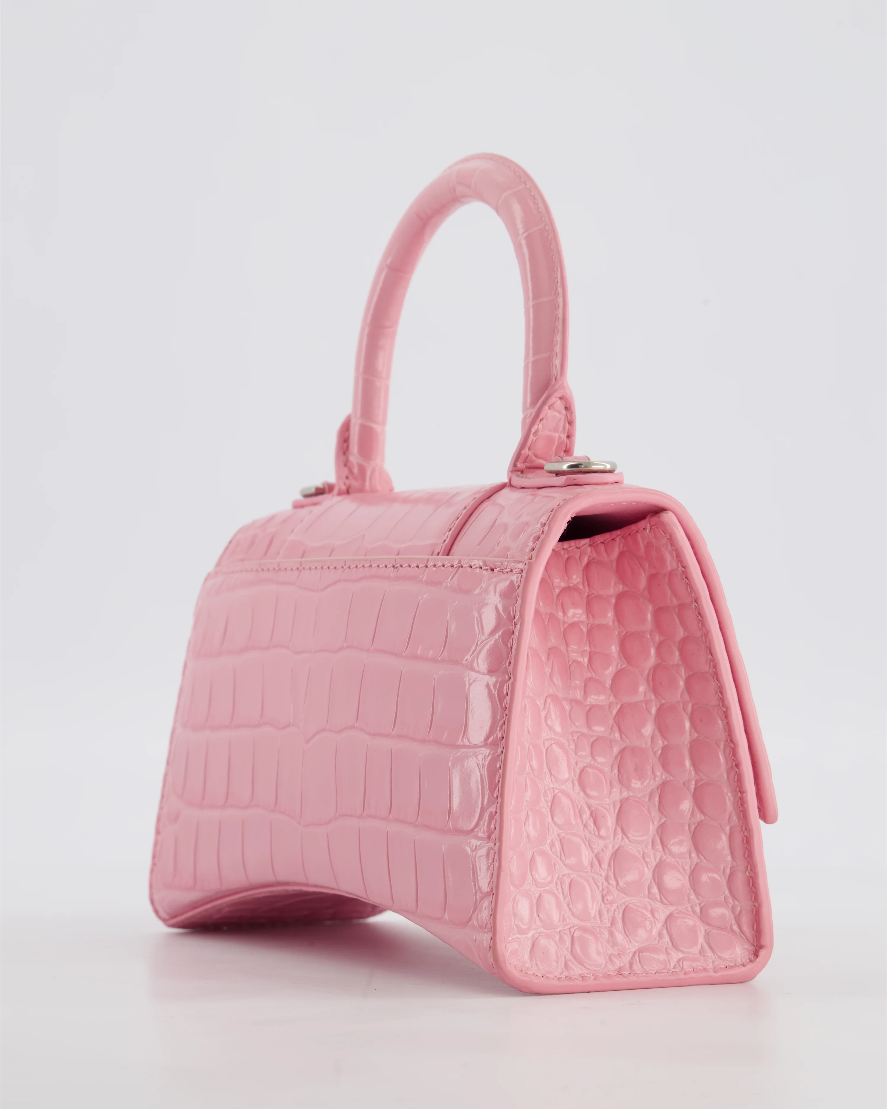 Balenciaga Pink XS Hourglass Top Handle Bag in Croc Effect Calfskin Leather with Silver Hardware RRP £1,850 - Image 13