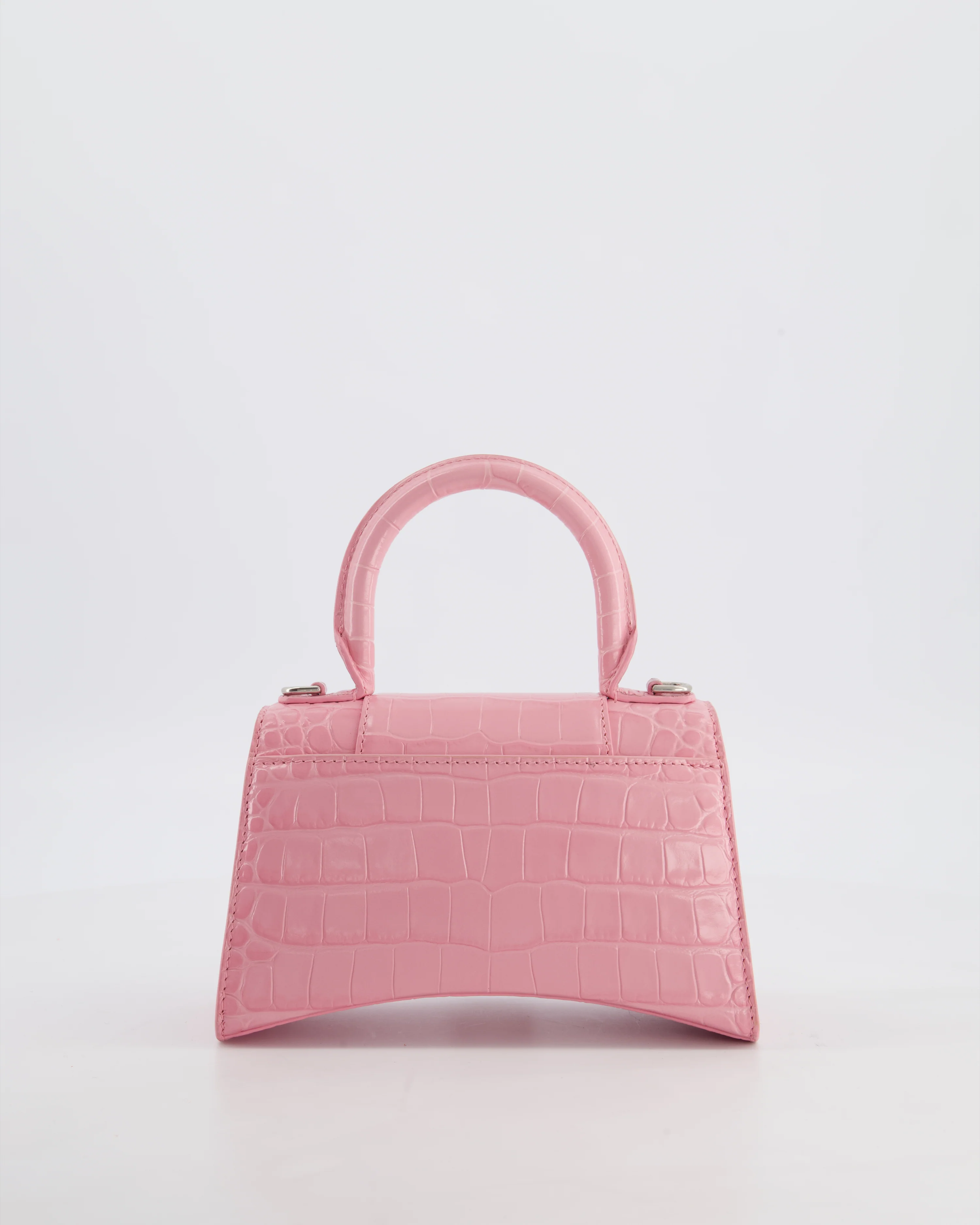 Balenciaga Pink XS Hourglass Top Handle Bag in Croc Effect Calfskin Leather with Silver Hardware RRP £1,850 - Image 7